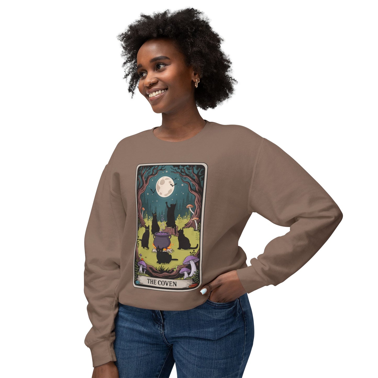 Tarot Card The Coven Witchy Black Cats Crewneck Sweatshirt, Magic Goth Halloween Top, Wicca Cat Lover Gift, Occult Witchcraft Sweatshirts