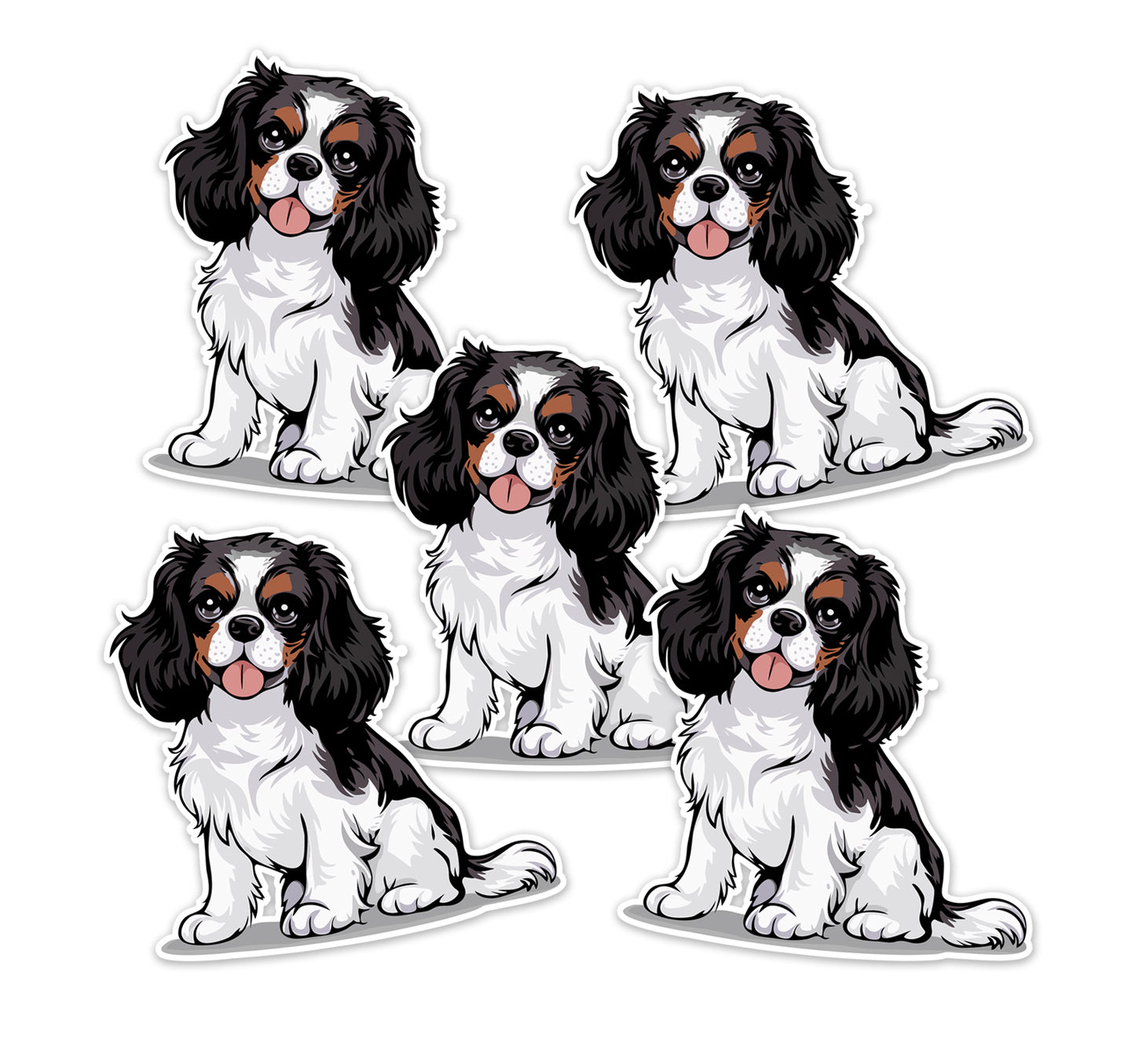 3.5" Tricolor Cavalier King Charles Spaniel Dog Sticker - Black, Brown, & White Cavaliers Puppy Dogs Vinyl Decal Stickers Waterproof Decals
