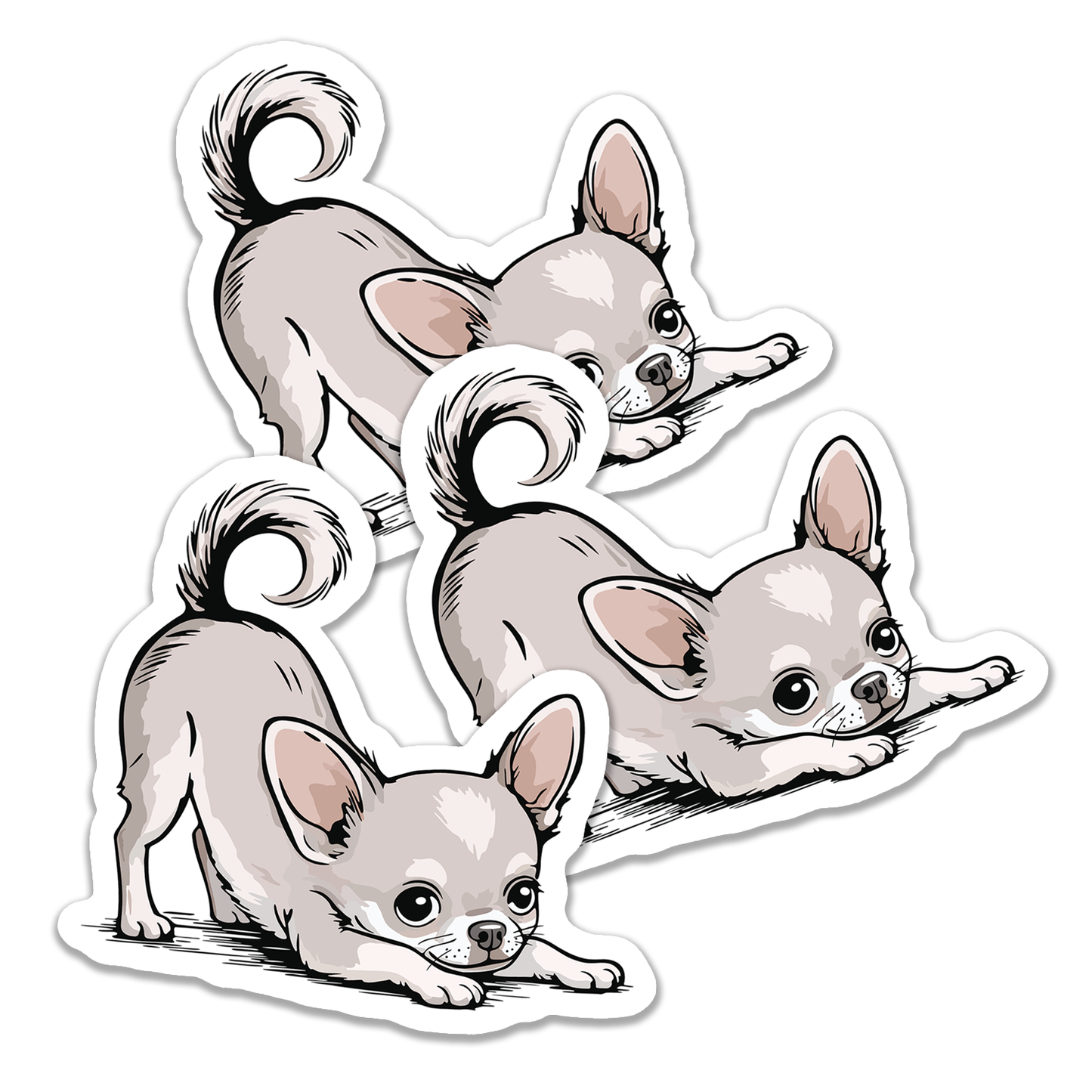 3" Playful Chihuahua Puppy Sticker - Downward Dog Stretching Chihuahuas Waterproof Vinyl Decal Stickers
