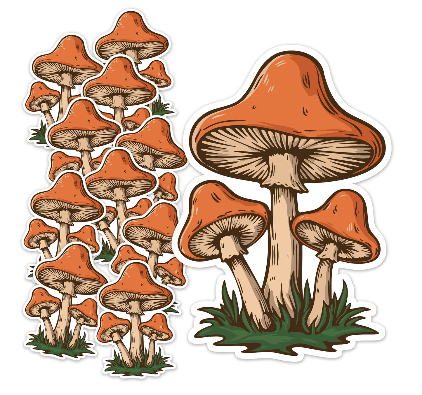 2" Retro Mushroom Stickers 5 & 10 Pack, Small Orange Mushrooms Vinyl Decal Sticker 70s Shrooms Waterproof Decals Car, Water Bottle, Laptop