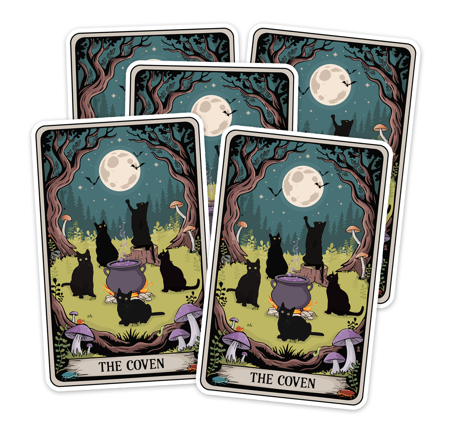 The Coven Witchy Black Cats Tarot Card Sticker - 3.5" Halloween Vinyl Decal Stickers Goth Cat Tarot Cards Design Waterproof Decals