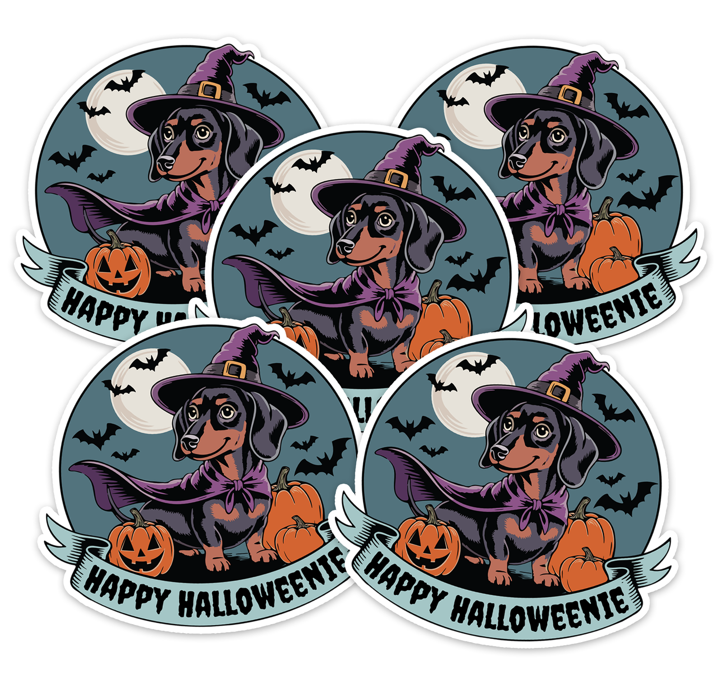 Halloweenie Dachshund Wiener Dog Sticker - 3" Witchy Halloween Dogs Vinyl Decal Stickers Spooky Witch Trick-or-Treat Waterproof Decals