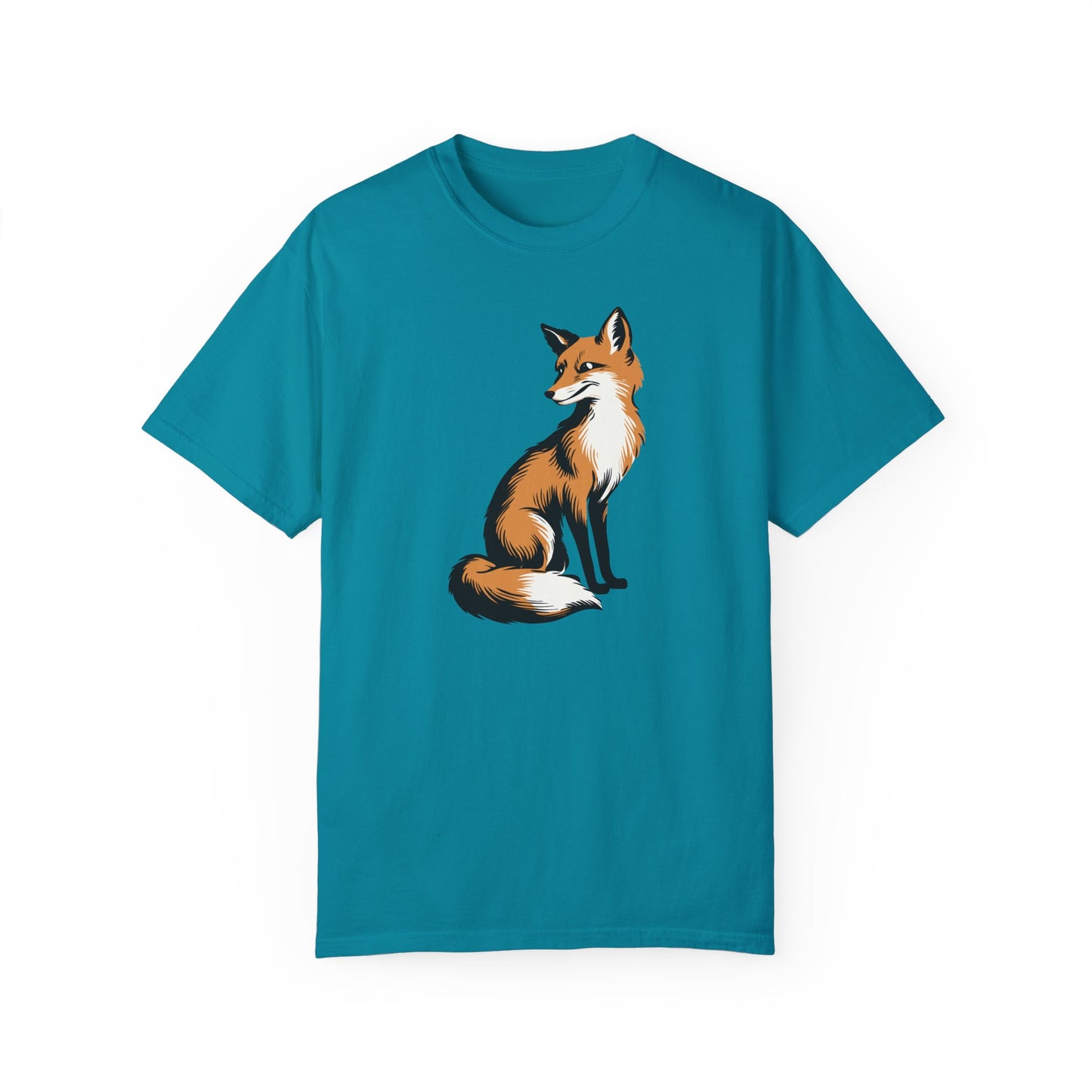 Fox T-shirt Mens Womens Unisex Garment-Dyed Short Sleeve Tee with Fox Forest Animal Art Design