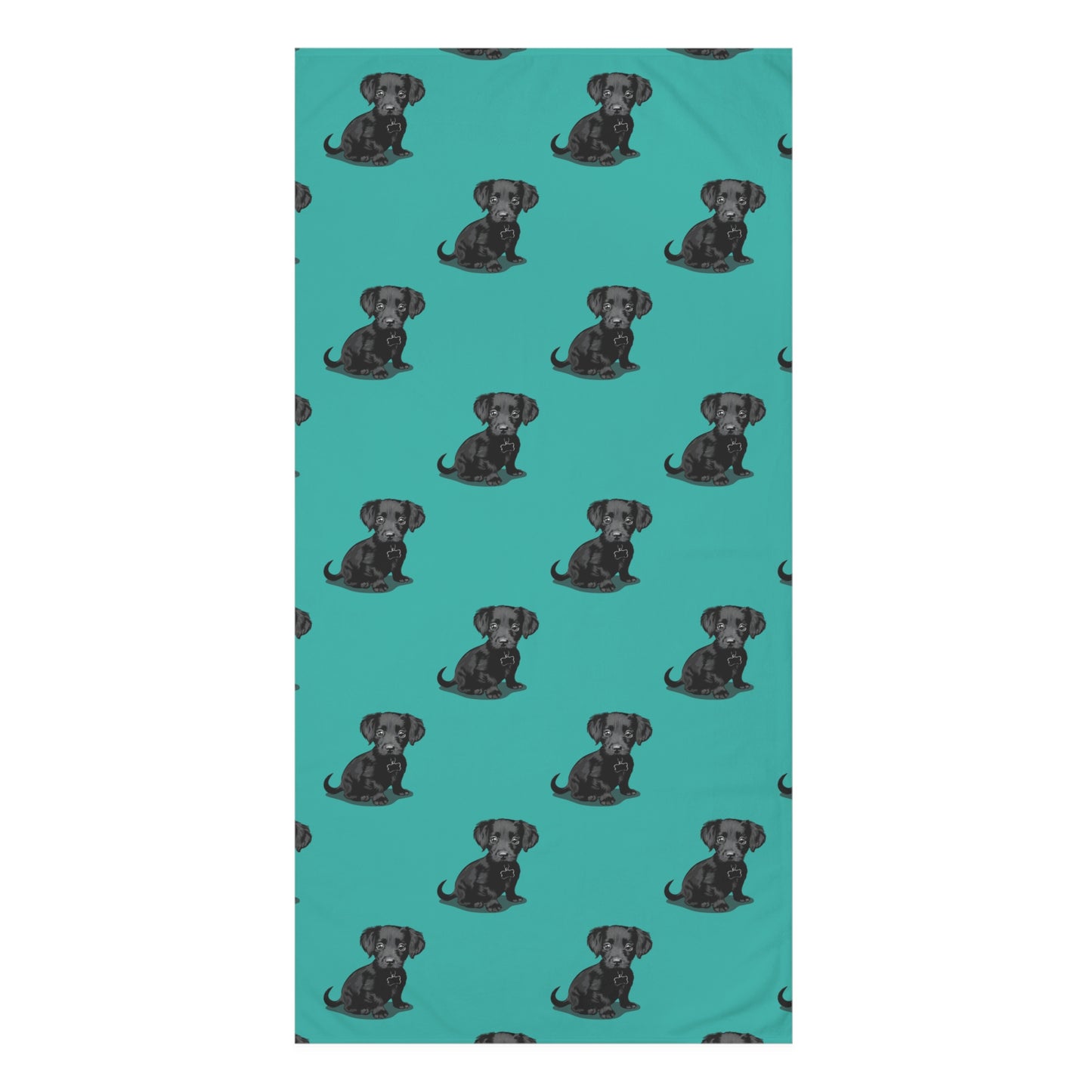 Beach Towel Chiweenie Puppy Dog Pattern Print, Chihuahua Dachshund Mix Dogs Aqua Teal Mink-Cotton Bath Towel, Dog Lovers Pet Owners Gifts