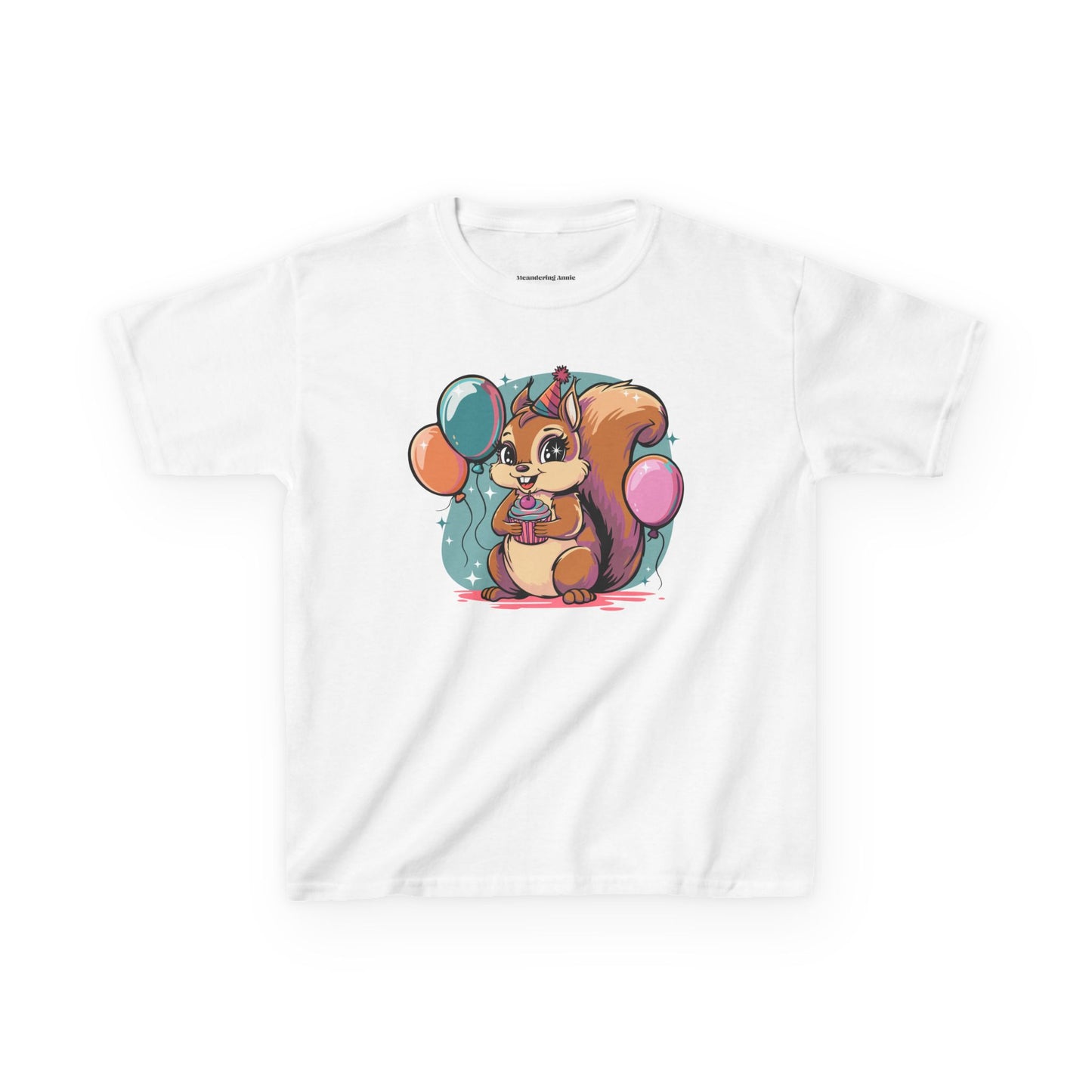 Happy Birthday Party Squirrel Kids T-shirt Squirrels Balloons Cupcake Short Sleeve Tee Celebration B-day Childrens Youth Girls