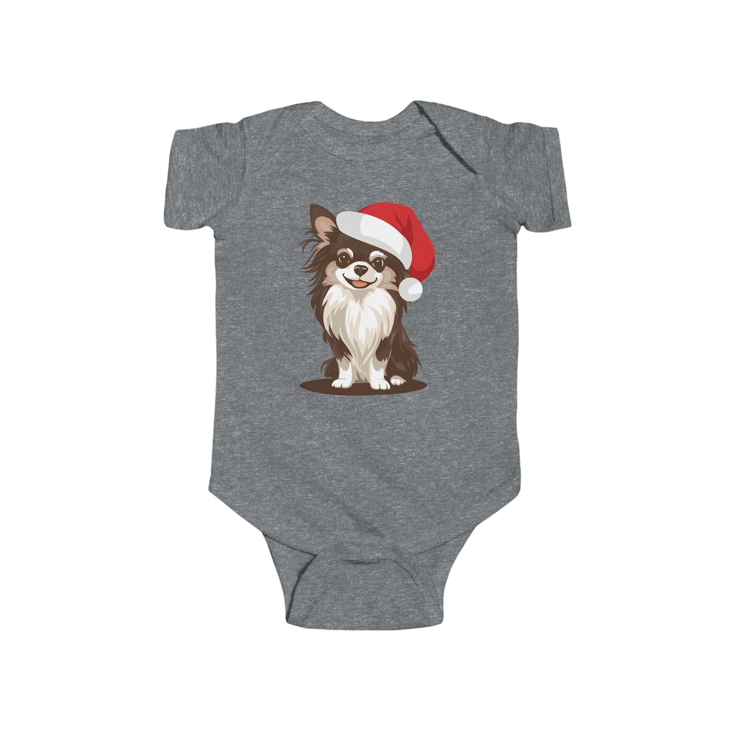 Christmas Long Haired Chihuahua Dog Baby One Piece, Festive Holiday Xmas Santa Dogs Infant Bodysuit, Clothes For Babies