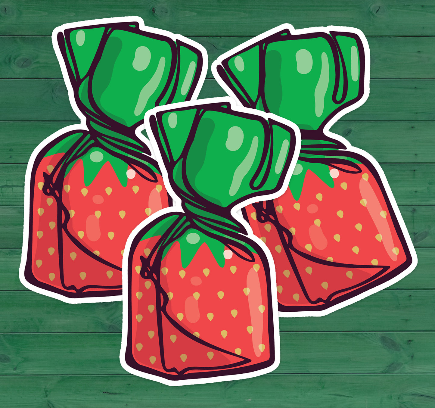 Strawberry Hard Candy Sticker, 3" Retro Candy Strawberries Vinyl Decal Stickers, Nostalgic Candies Waterproof Outdoor Decals, Laptop, Car