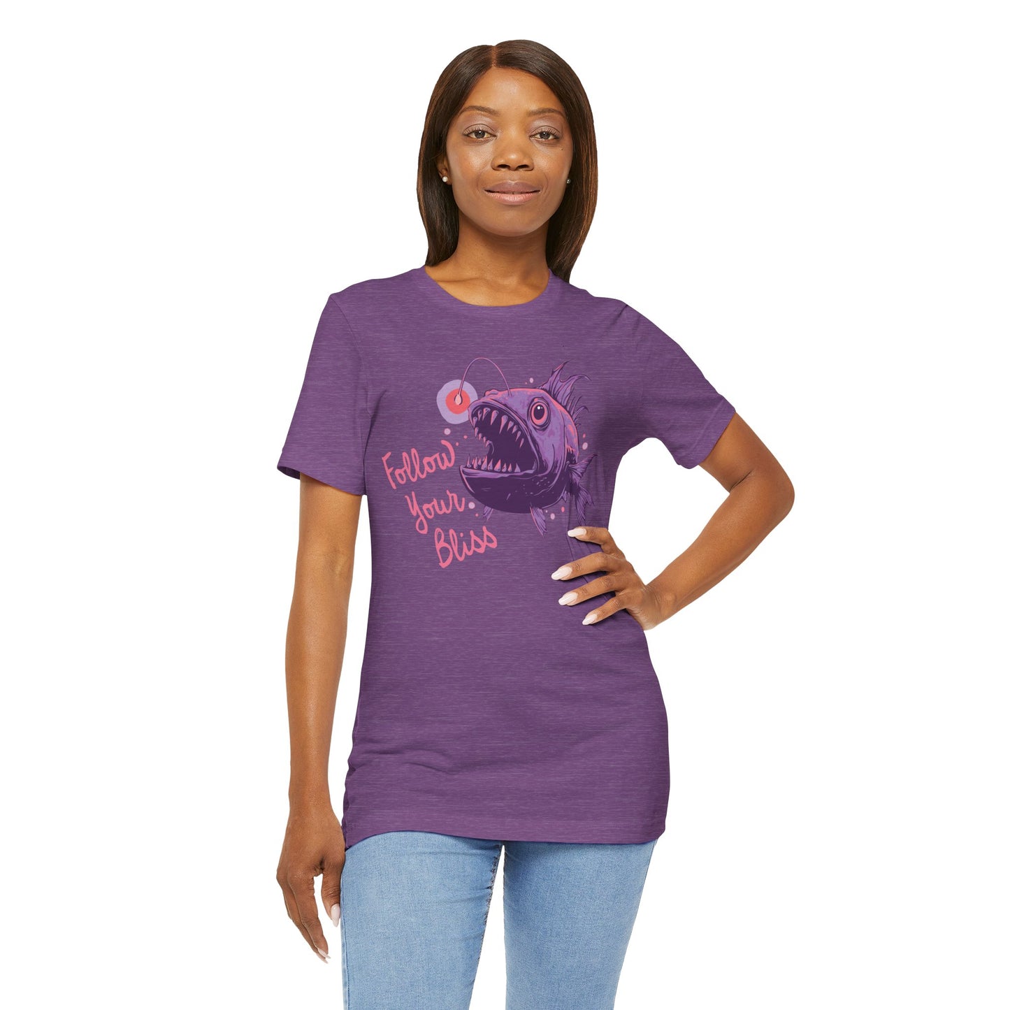 Follow Your Bliss Deep Sea Anglerfish T-shirt, Angler Fish Lure Glow Graphic Tee Ocean Aquatic Creatures