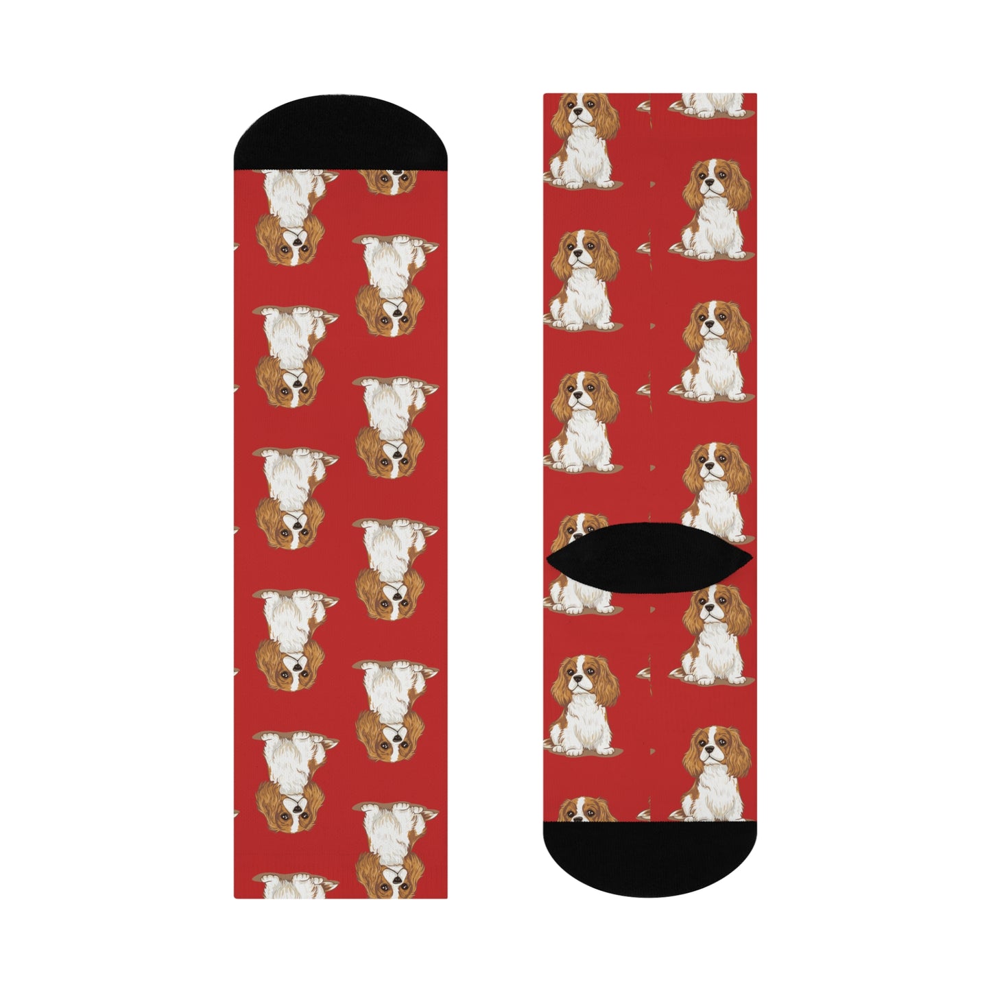Blenheim Cavalier King Charles Spaniel Dog Pattern Red Cushioned Crew Socks with Pet Dogs Cavaliers Puppy Print