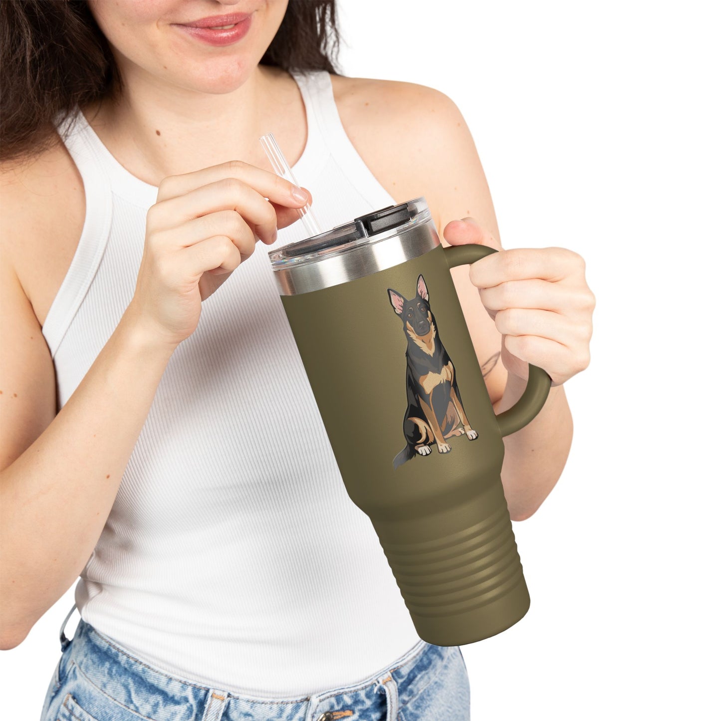 Buddy German Shepherd Dog Insulated Travel Mug, Dog Lover Gift, Pet Owner Present, Puppy Dogs Drinkware Coffee Mugs, Water Bottle