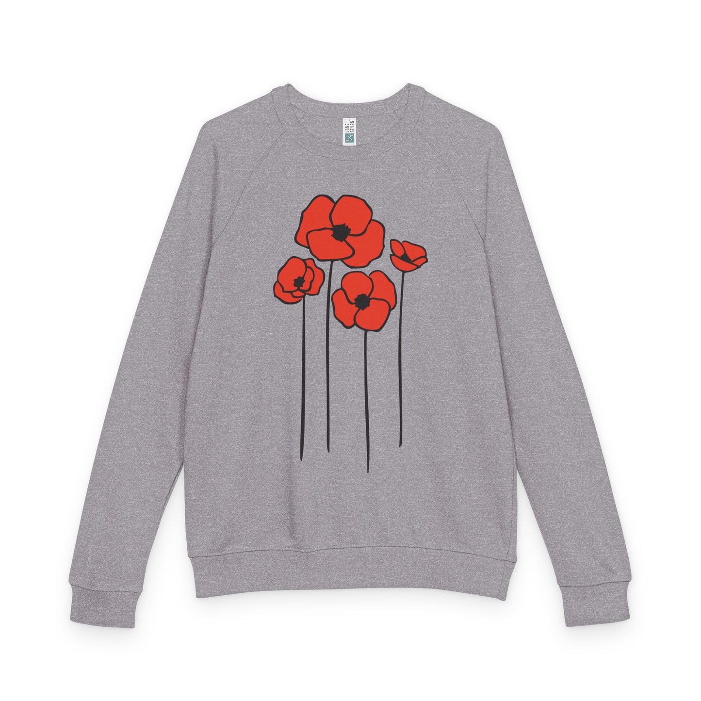 Poppy Flower Raglan Sweatshirt, Floral French Terry Crewneck, Botanical Print Spring Jumper, Pullover Sweater, Gift for Nature Lovers