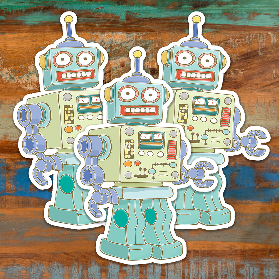 4" Retro Robot Sticker - Waterproof, Fade-Resistant Decal Stickers Colorful Robots