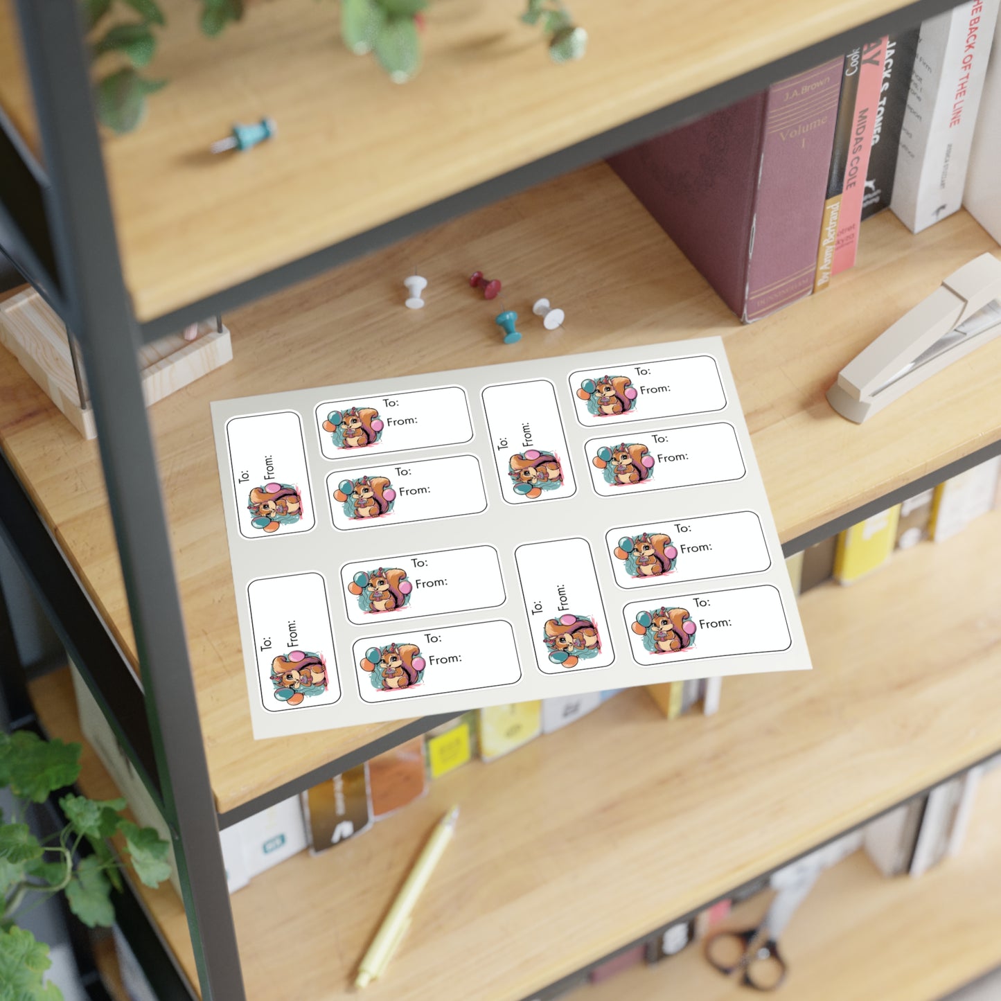 Birthday Squirrel Gift Tag Label Stickers, Sheet of 12 Cute Bday Party Celebration Squirrels with Balloon & Cupcake Gift Tags