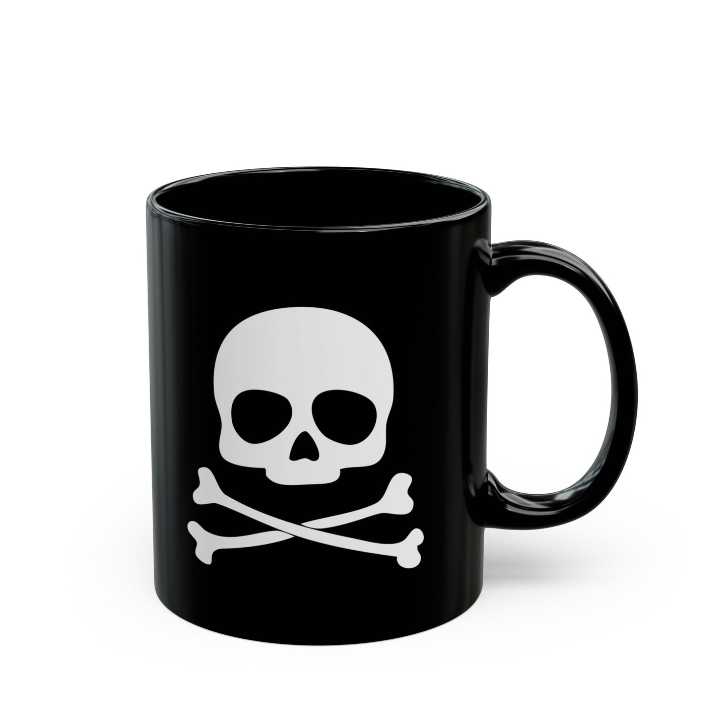 Skull and Crossbones Black Ceramic Coffee Mug 11oz with Skulls Print - Gothic Halloween Tea Mugs