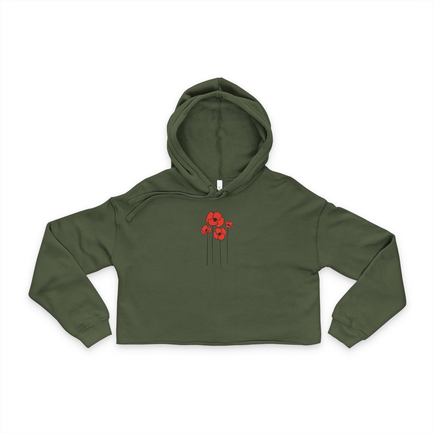 Poppies Flowers Women's Cropped Hoodie, Floral Design Poppy Pullover Hooded Crop Sweatshirt, Flower Garden Apparel, Gift for Her