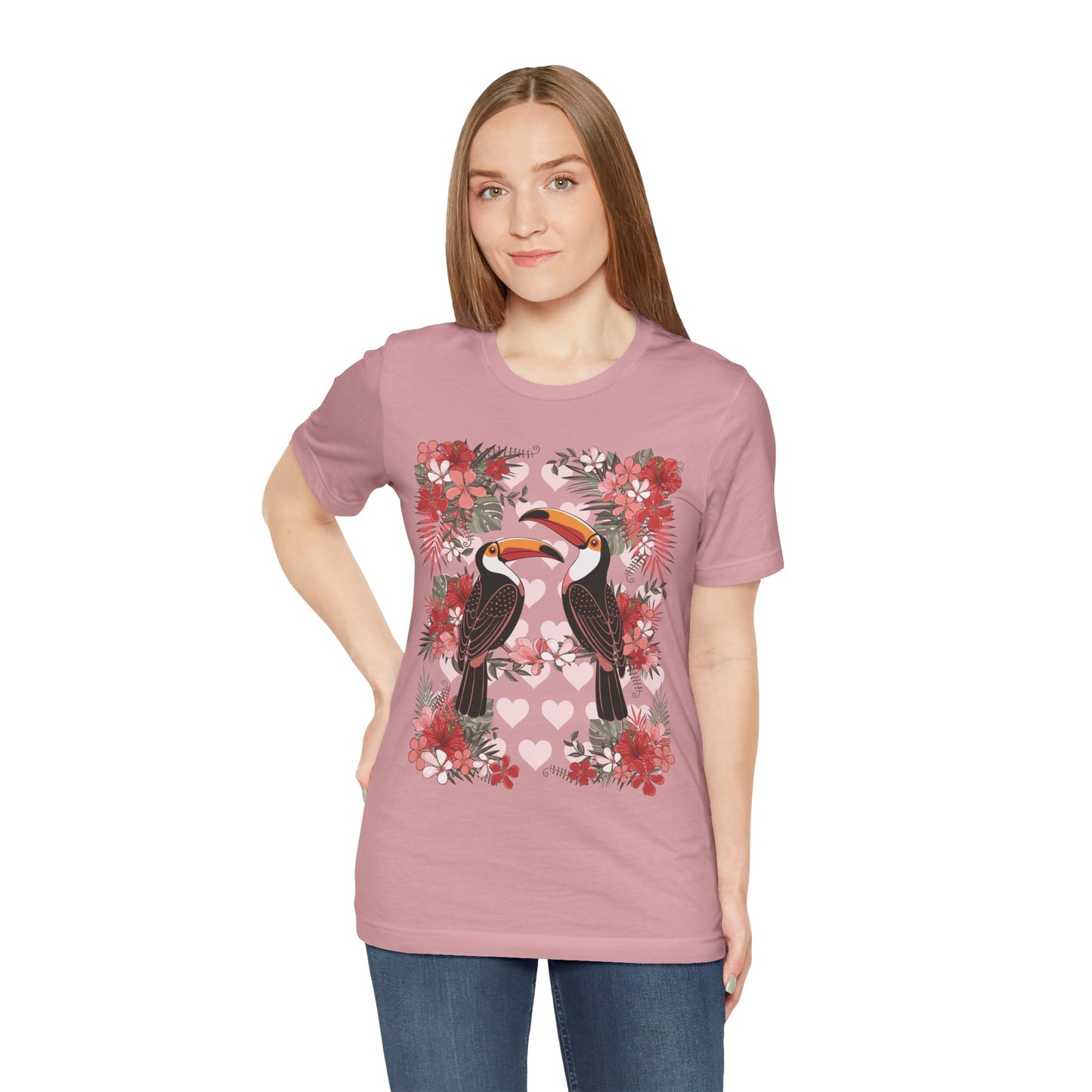 Toucan Tropical Love Birds T-shirt, Casual Summer Shirt, Gift for Bird Lovers, Vacation Wear, Floral Nature Inspired Tee