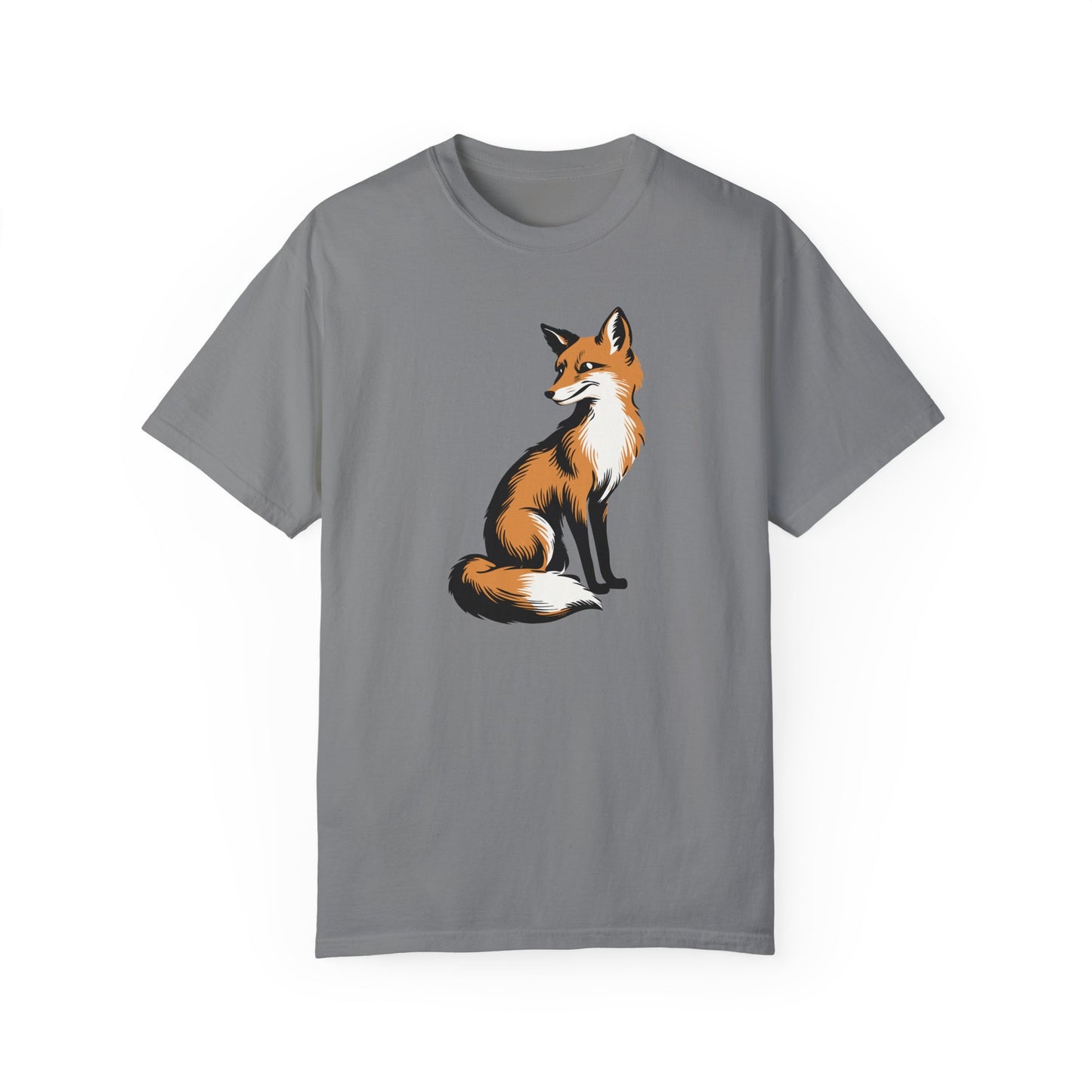 Fox T-shirt Mens Womens Unisex Garment-Dyed Short Sleeve Tee with Fox Forest Animal Art Design