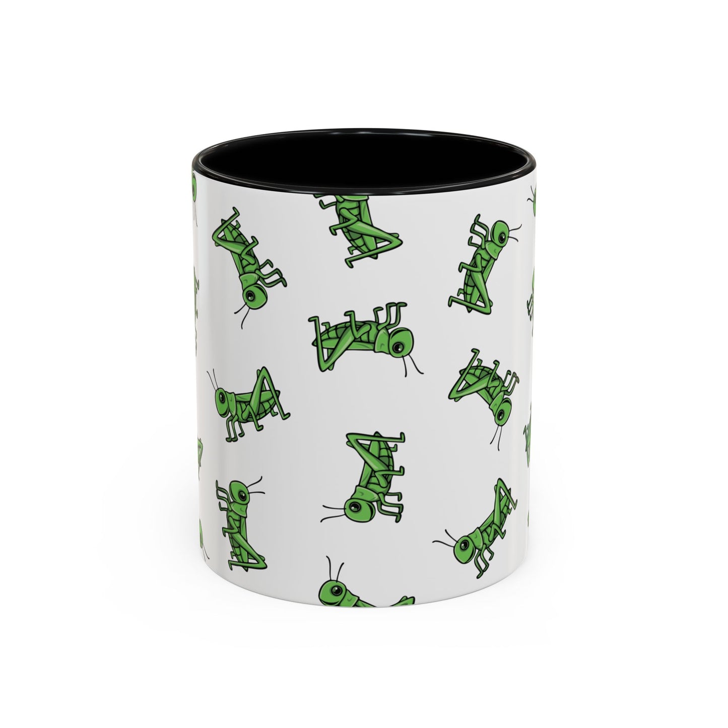 Green Grasshopper Pattern Mug | Grass Hopper Insect Bugs Accent Coffee Mugs, 11 Ounce Garden Nature Ceramic Drinkware