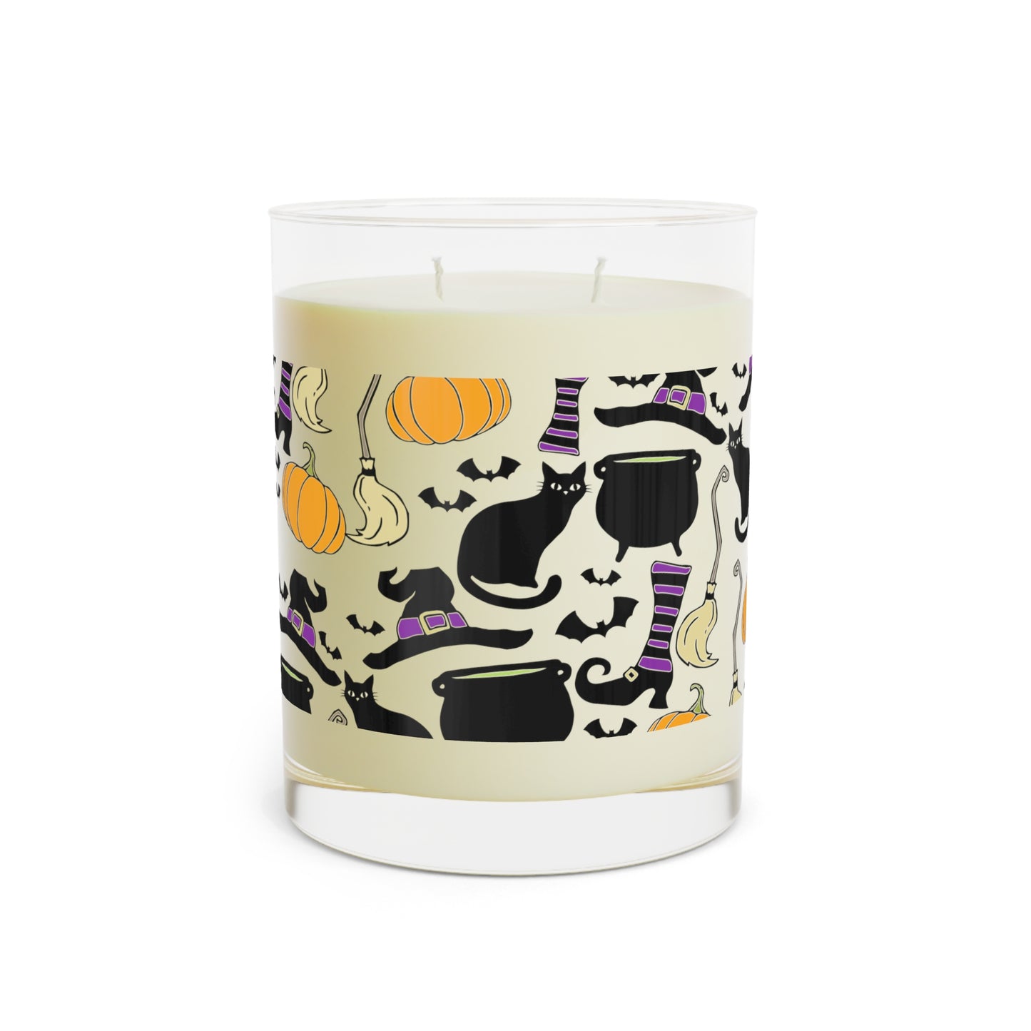 Witchy Things Halloween Scented Candle 11oz with Witch Hats, Brooms, Black Cats, Pumpkins, Bats, Cauldrons