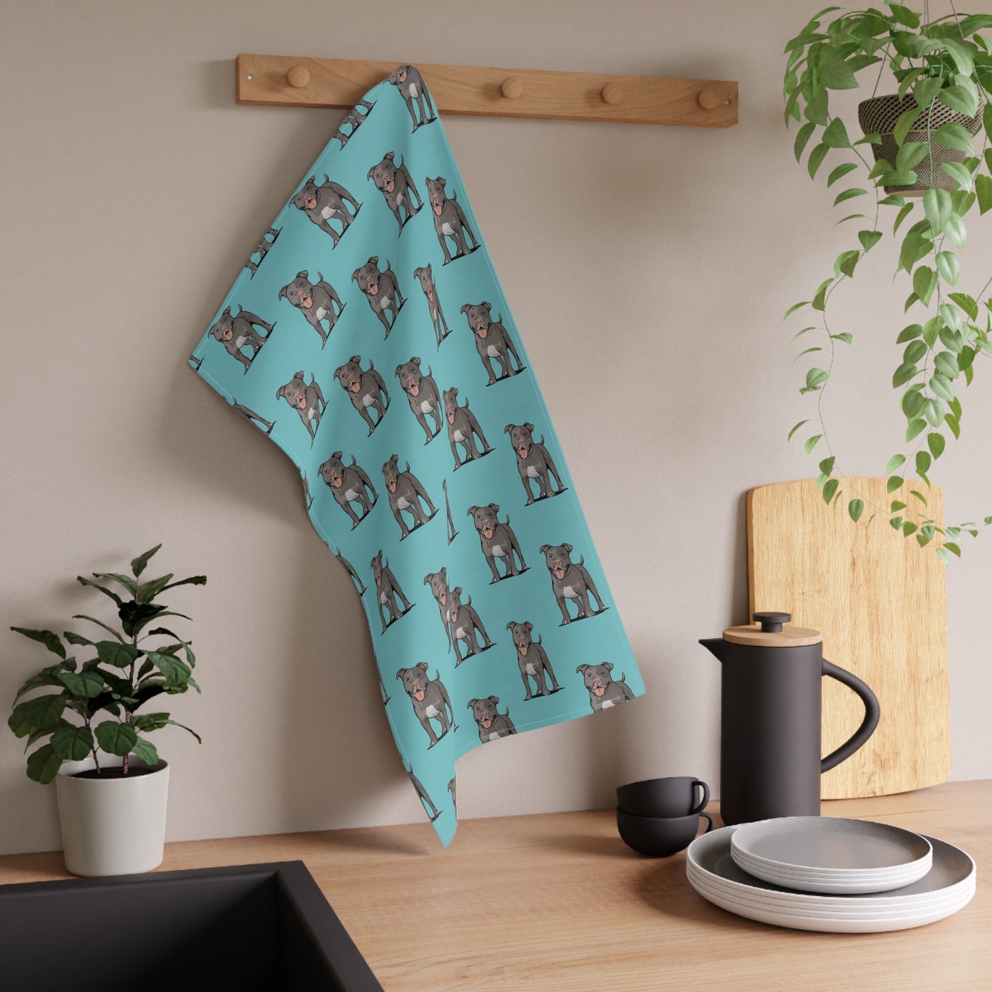 Pitbull Terrier Puppy Dog Tea Towel, Pit Bull Dogs Kitchen Hand Towels Gifts, Home Accessories, Pet Owner Gift