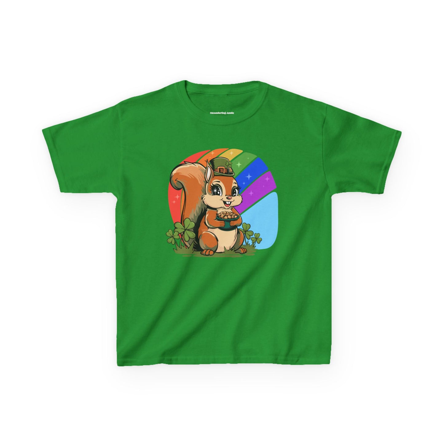 St Patrick's Day Kids T-Shirt with Leprechaun Squirrel, Spring Holiday Shirt, Lucky Charm Top, Girls Boys Youth Short Sleeve T-shirts