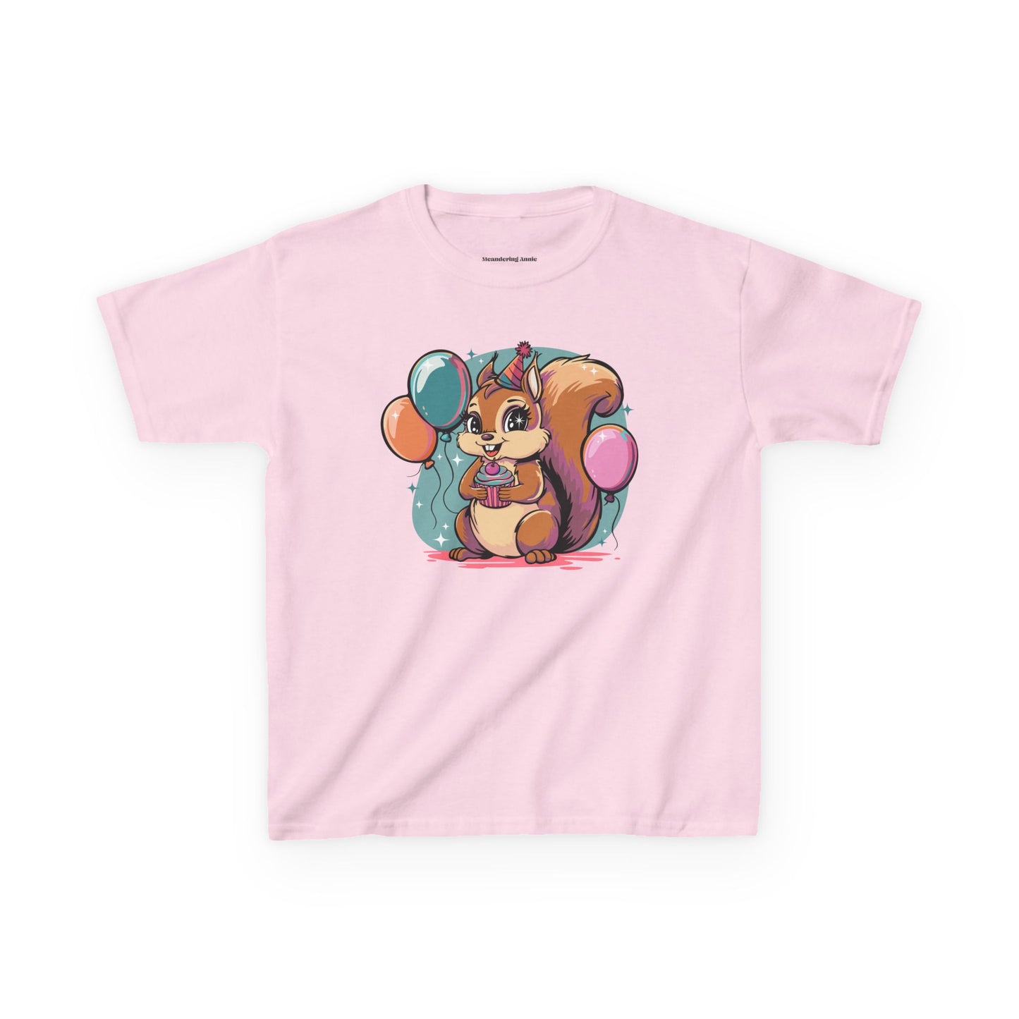 Happy Birthday Party Squirrel Kids T-shirt Squirrels Balloons Cupcake Short Sleeve Tee Celebration B-day Childrens Youth Girls