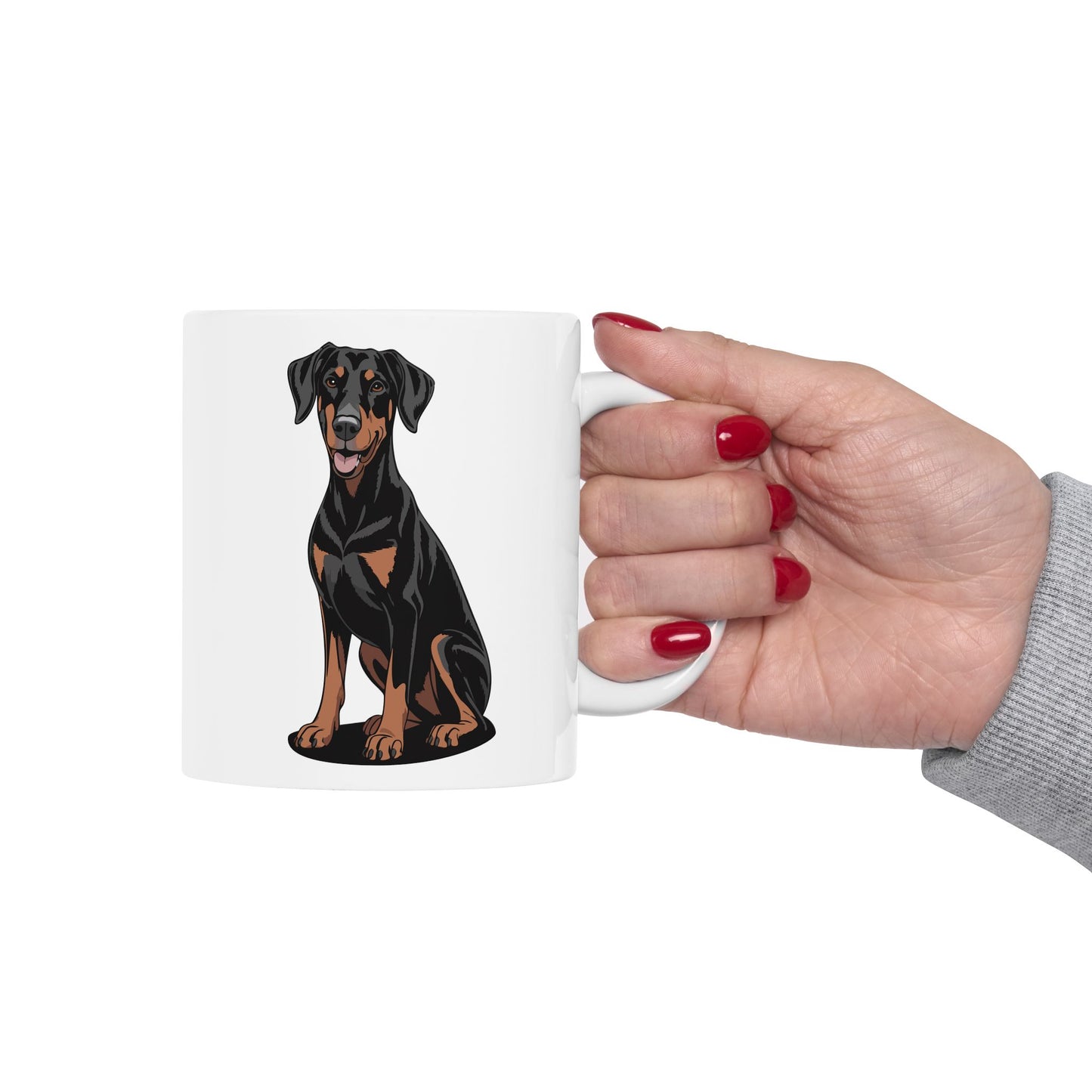 Doberman Dog Coffee Mug, Ceramic Pet Lover Mugs, Black Doberman Dogs Drinkwear Tea Cup 11 Ounce, Dog Owner Gifts