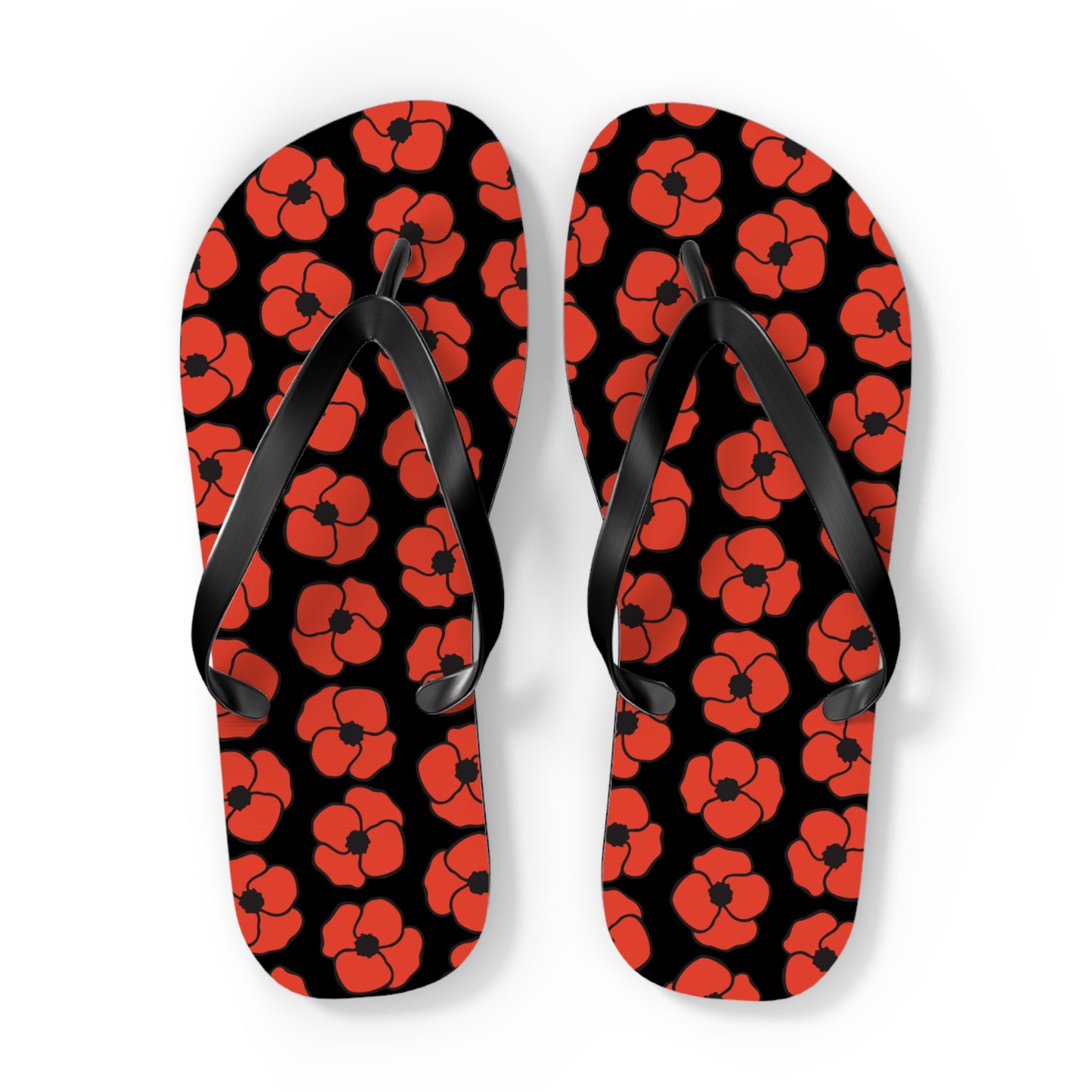 Floral Poppies Flip Flops - Poppy Flowers Spring Summer Sandals, Beach Footwear, Vacation Essentials, Outdoor Relaxation, Gift for Her