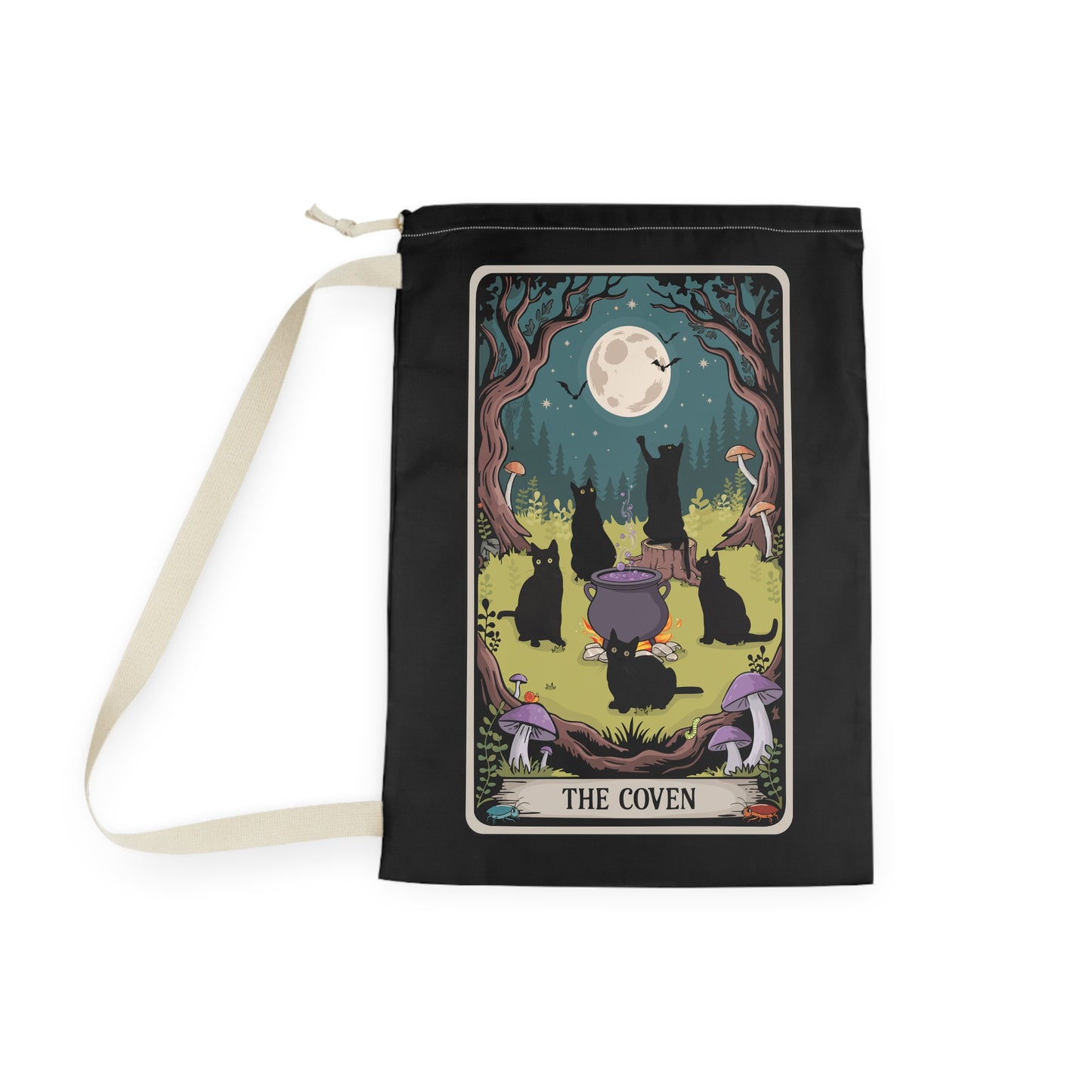 Witchy Cats Coven Laundry Bag, Tarot Card Cat Tote, Magic Gothic Storage Bag, Pagan Gift, Halloween Decor, Witch Dorm Room Accessories