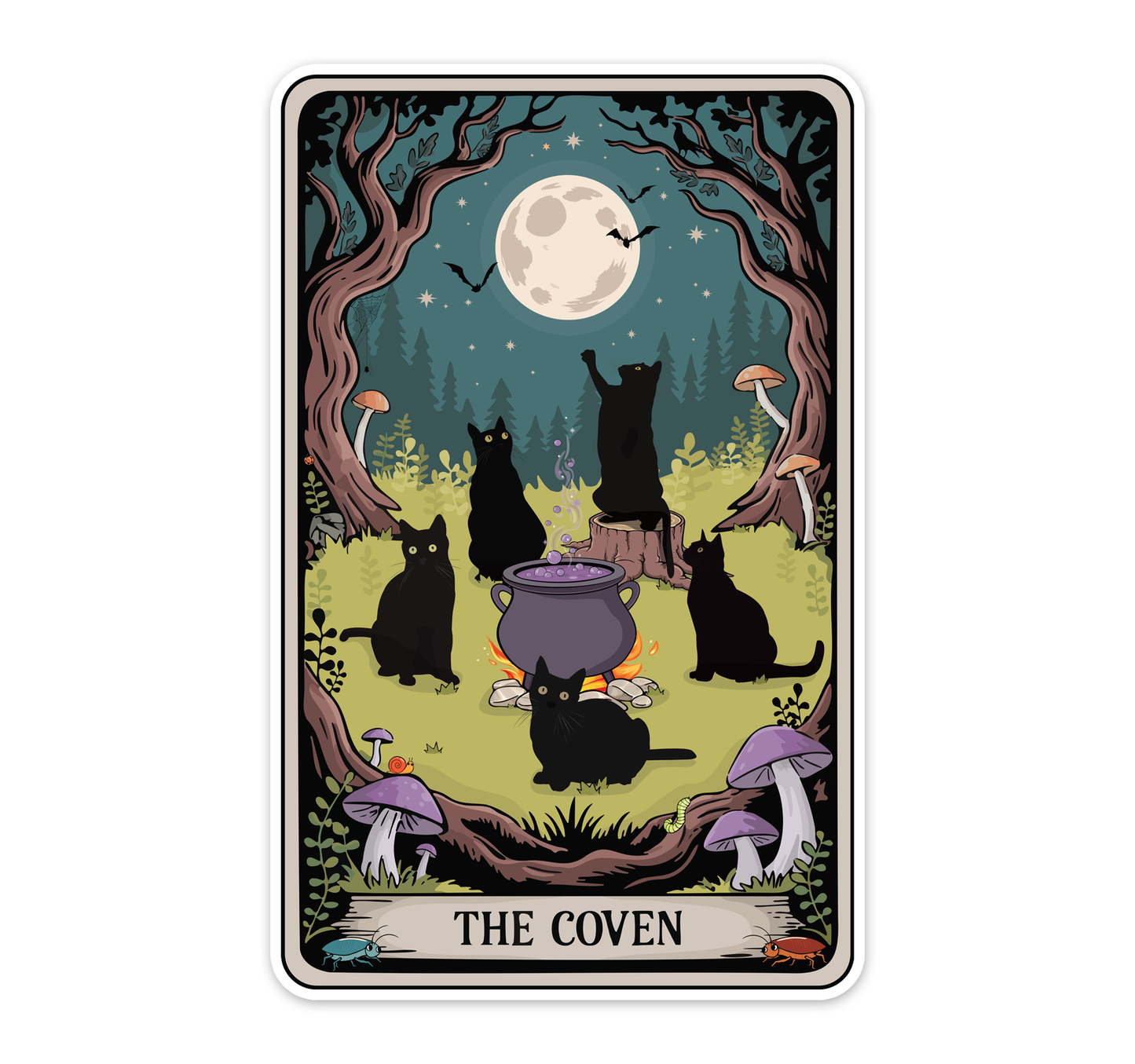 The Coven Witchy Black Cats Tarot Card Sticker - 3.5" Halloween Vinyl Decal Stickers Goth Cat Tarot Cards Design Waterproof Decals