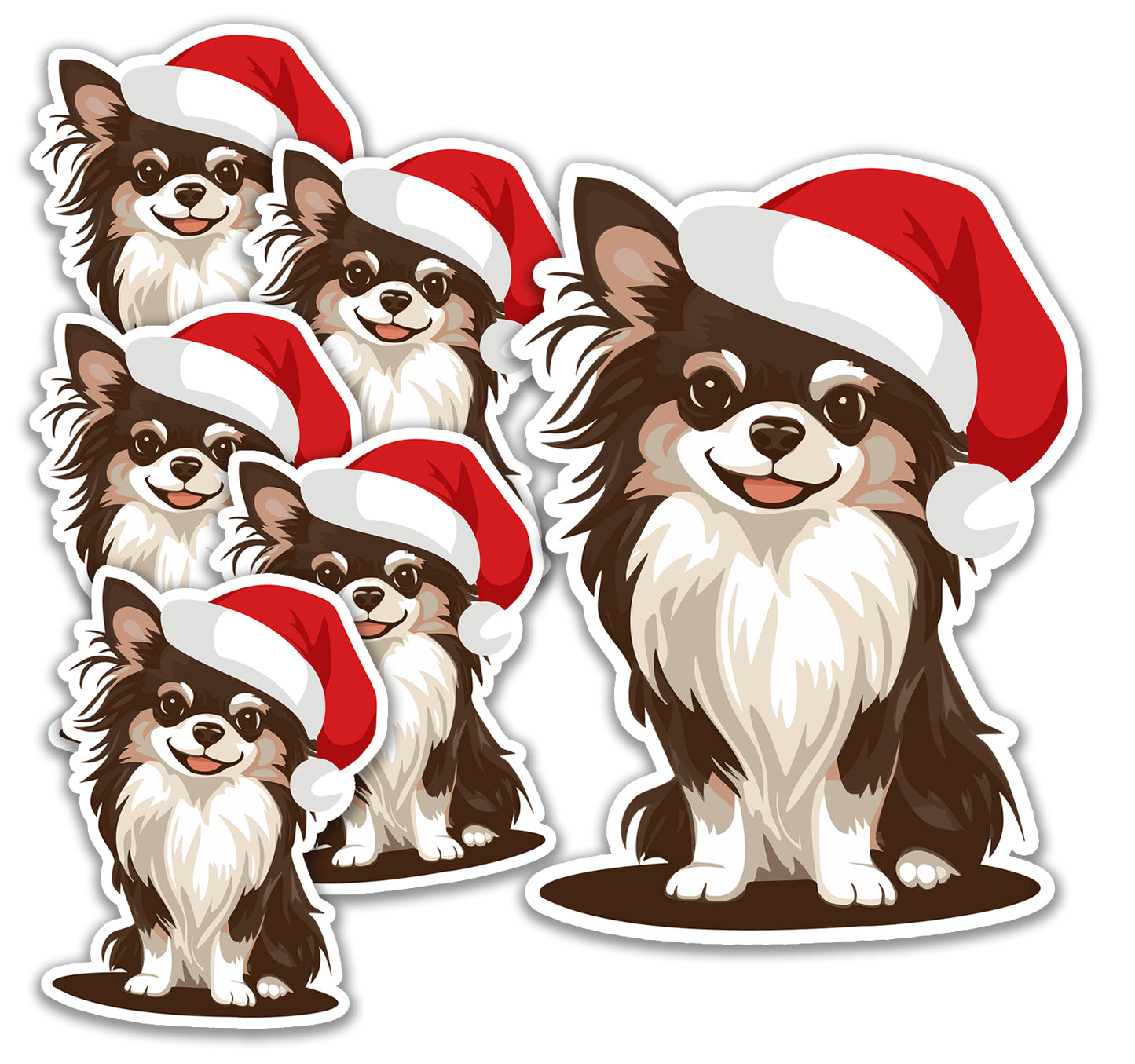 3" Christmas Long Haired Chihuahua Sticker - Santa Chihuahuas Dog Holiday Decal Stickers