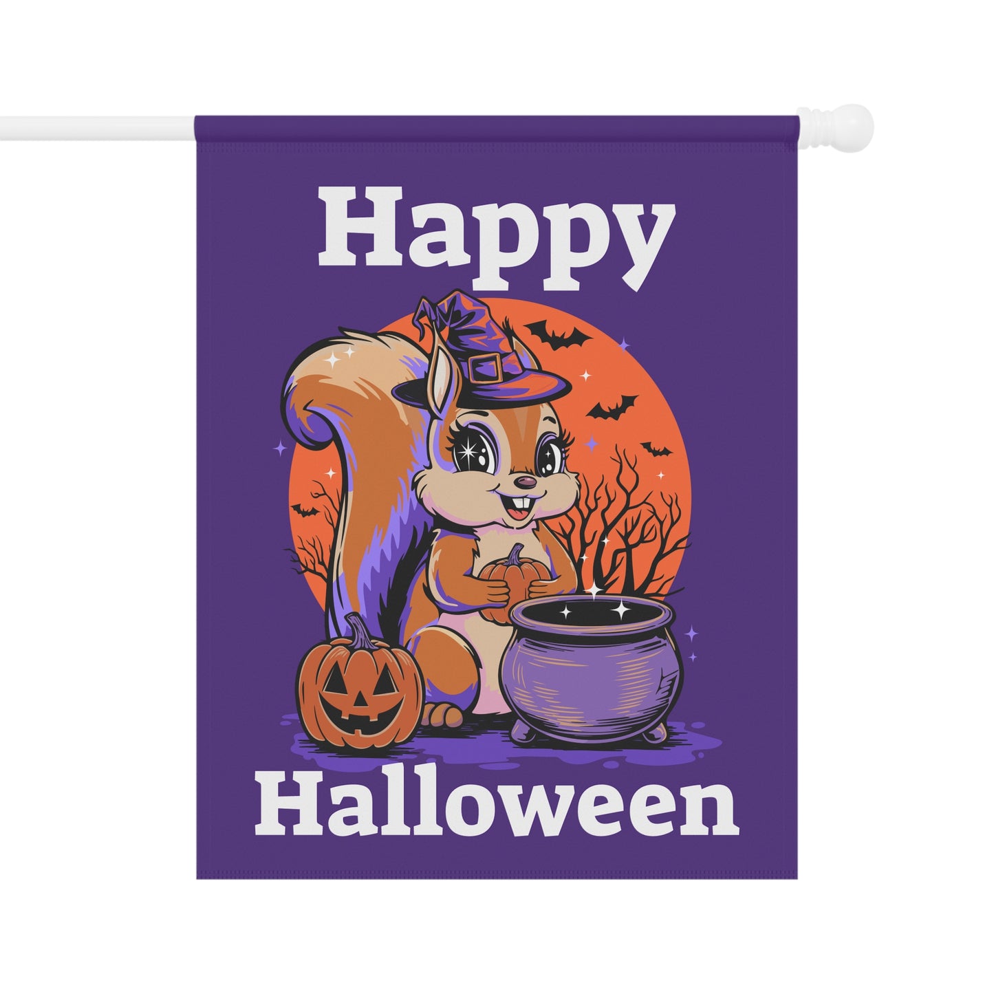 Happy Halloween Witchy Squirrel Yard Banner Flag, Halloween Witch Squirrels Pumpkin Cauldron & Bats, Spooky Magical Home Decorations
