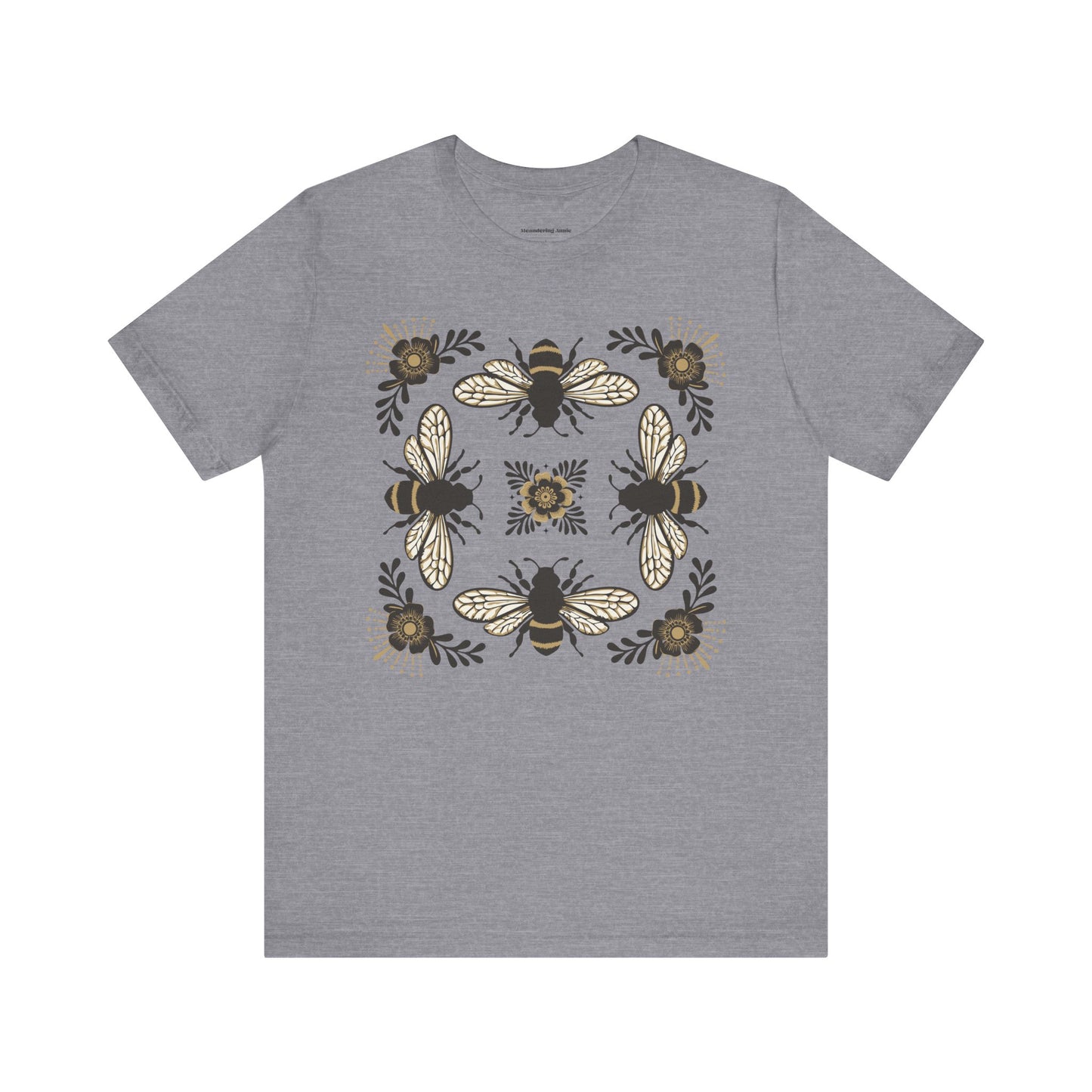 Bees & Flowers Botanical T-Shirt, Nature Lover Tee, Garden Gift for Women, Spring Summer Ladies Top, Tee with Four Bees Floral Graphic