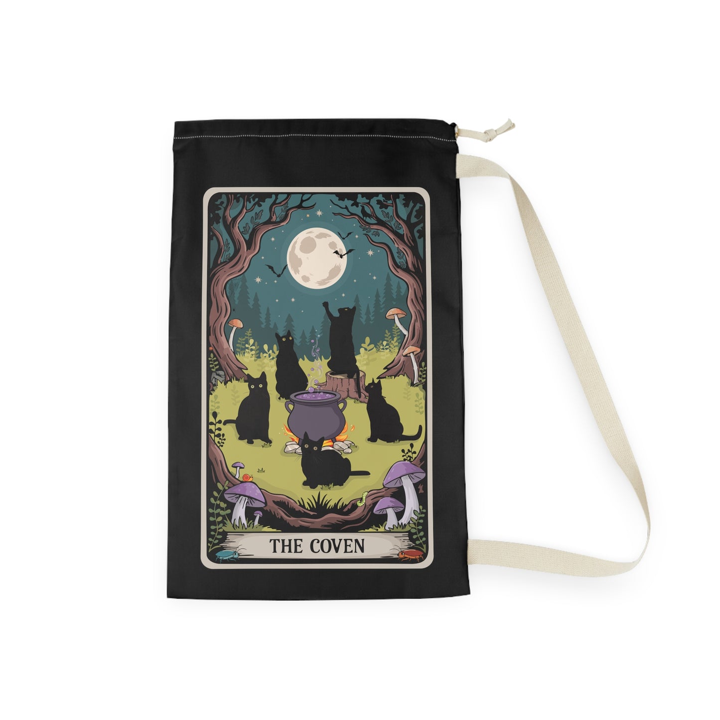 Witchy Cats Coven Laundry Bag, Tarot Card Cat Tote, Magic Gothic Storage Bag, Pagan Gift, Halloween Decor, Witch Dorm Room Accessories