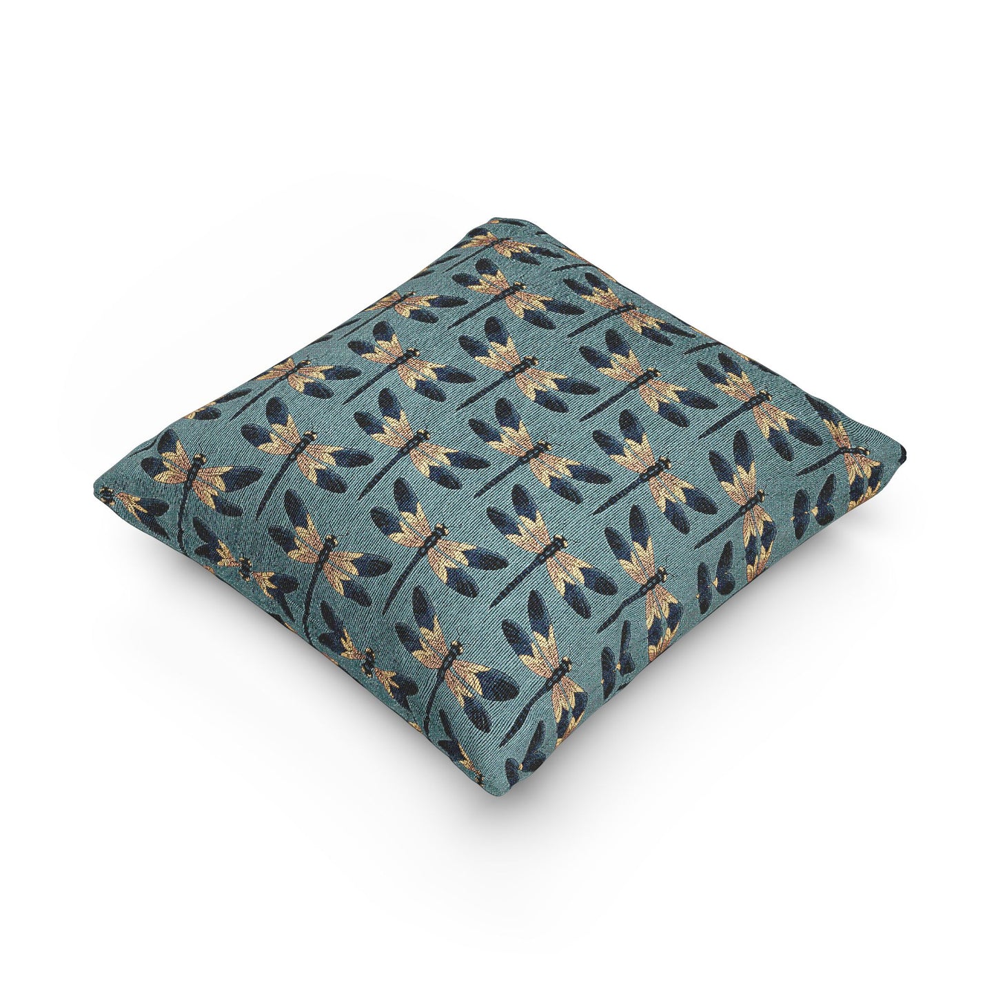 Dragonfly Pattern Woven Throw Pillow | Teal Dragonflies Insects Decorative Boho Cushion, Bug Themes Spring Home Decor 17"x18"