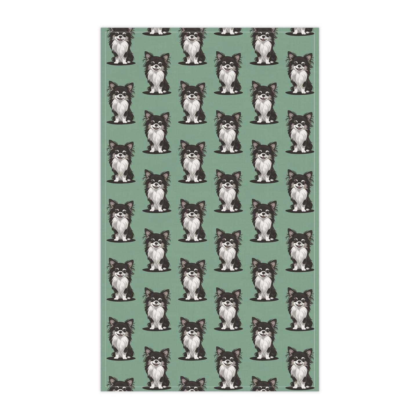 Green Long Haired Chihuahua Puppy Dog Tea Towel, Kitchen Hand Towels Decor Gifts, Sage Green Home Accessories