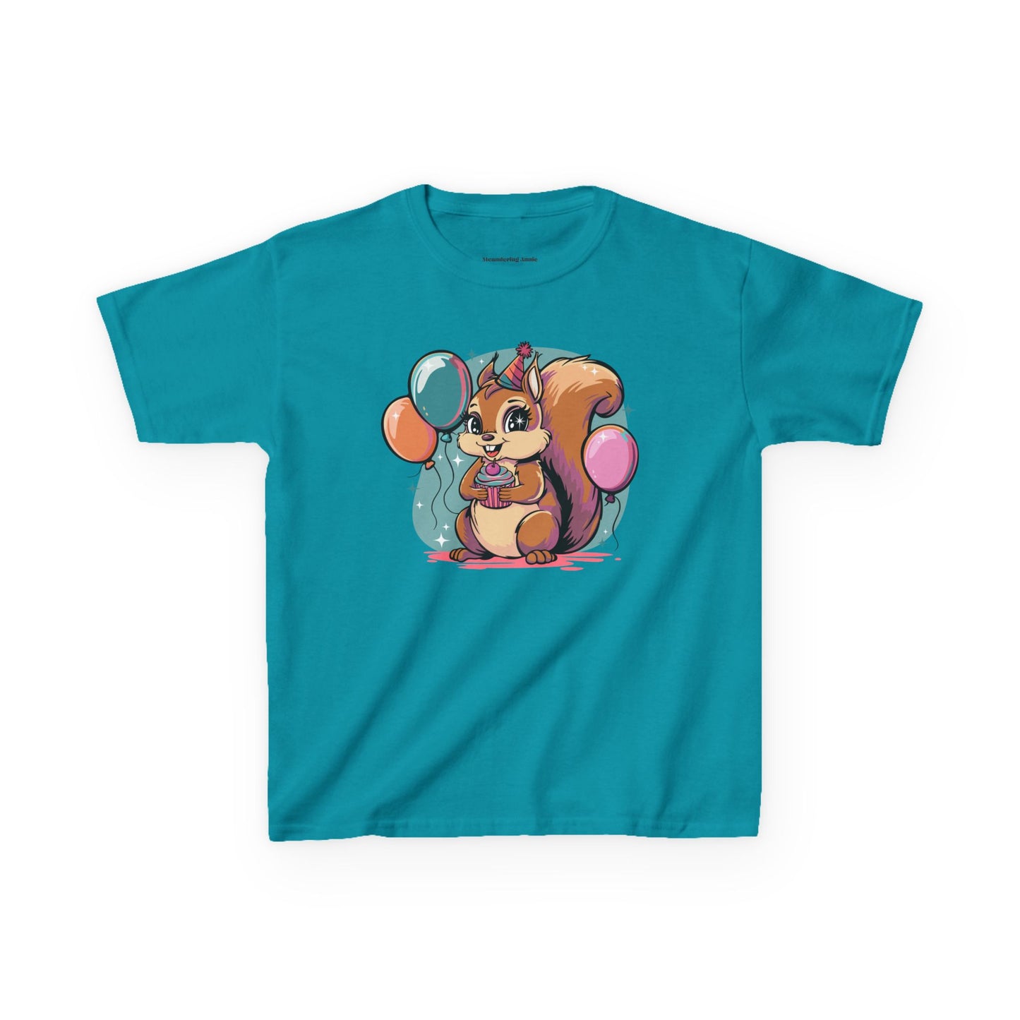 Happy Birthday Party Squirrel Kids T-shirt Squirrels Balloons Cupcake Short Sleeve Tee Celebration B-day Childrens Youth Girls
