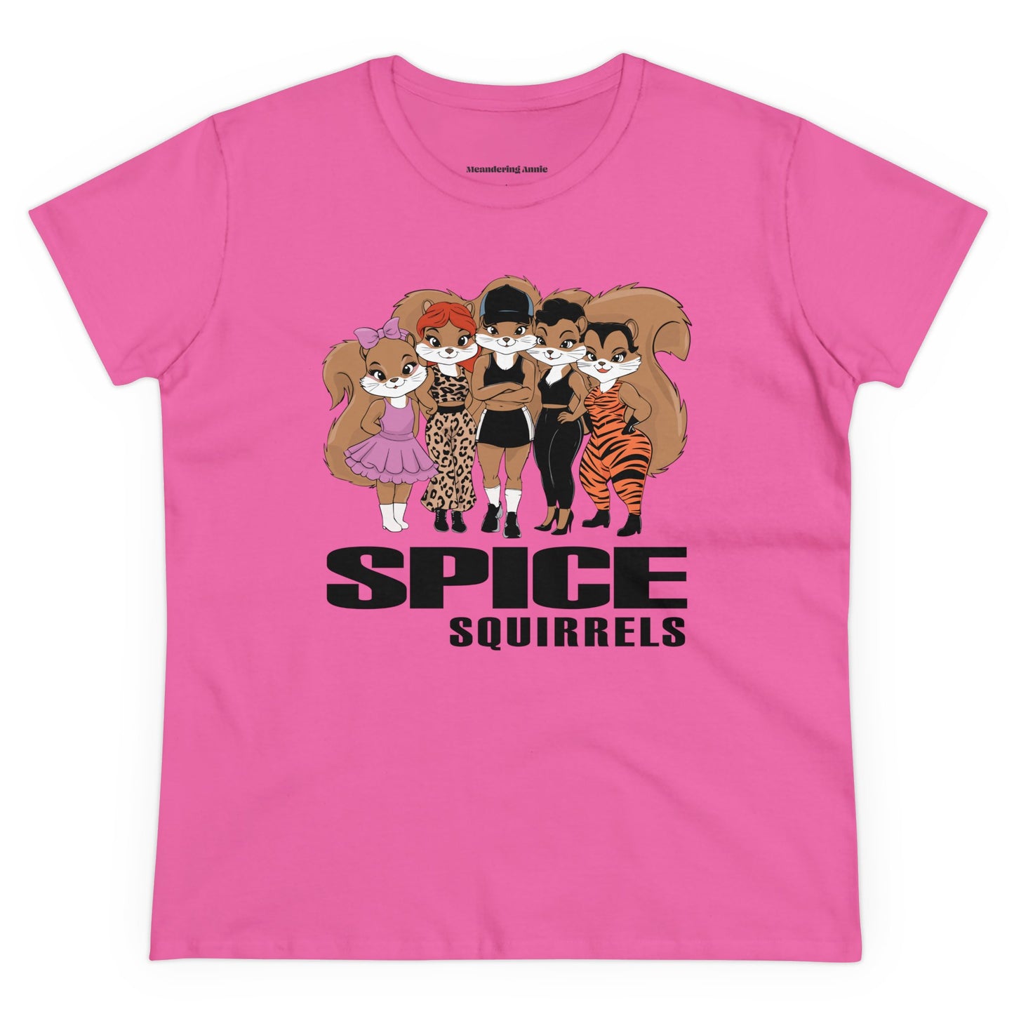 Spice Squirrels Semi-Fitted Ladies T-shirt Women's Midweight Cotton Tee with Funny Parody Squirrel Print