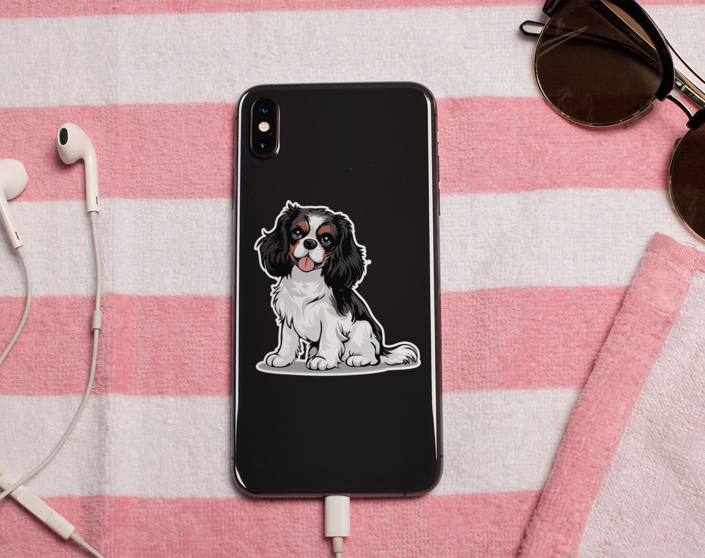 3.5" Tricolor Cavalier King Charles Spaniel Dog Sticker - Black, Brown, & White Cavaliers Puppy Dogs Vinyl Decal Stickers Waterproof Decals