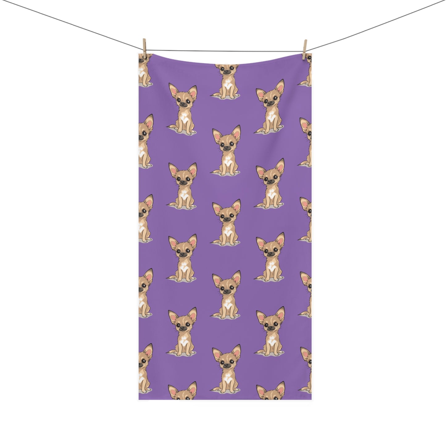 Beach Towel Chihuahua Puppy Dog Pattern Print, Chihuahuas Dogs Lavender Teal Mink-Cotton Bath Towel, Dog Lovers Pet Owners Gifts