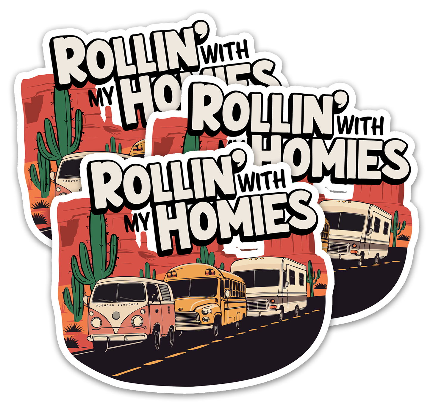 3.5" Rollin' With My Homies Van RV Caravan Sticker - Waterproof, Fade-Resistant Vanlife Nomad Retro Camper Decal Stickers