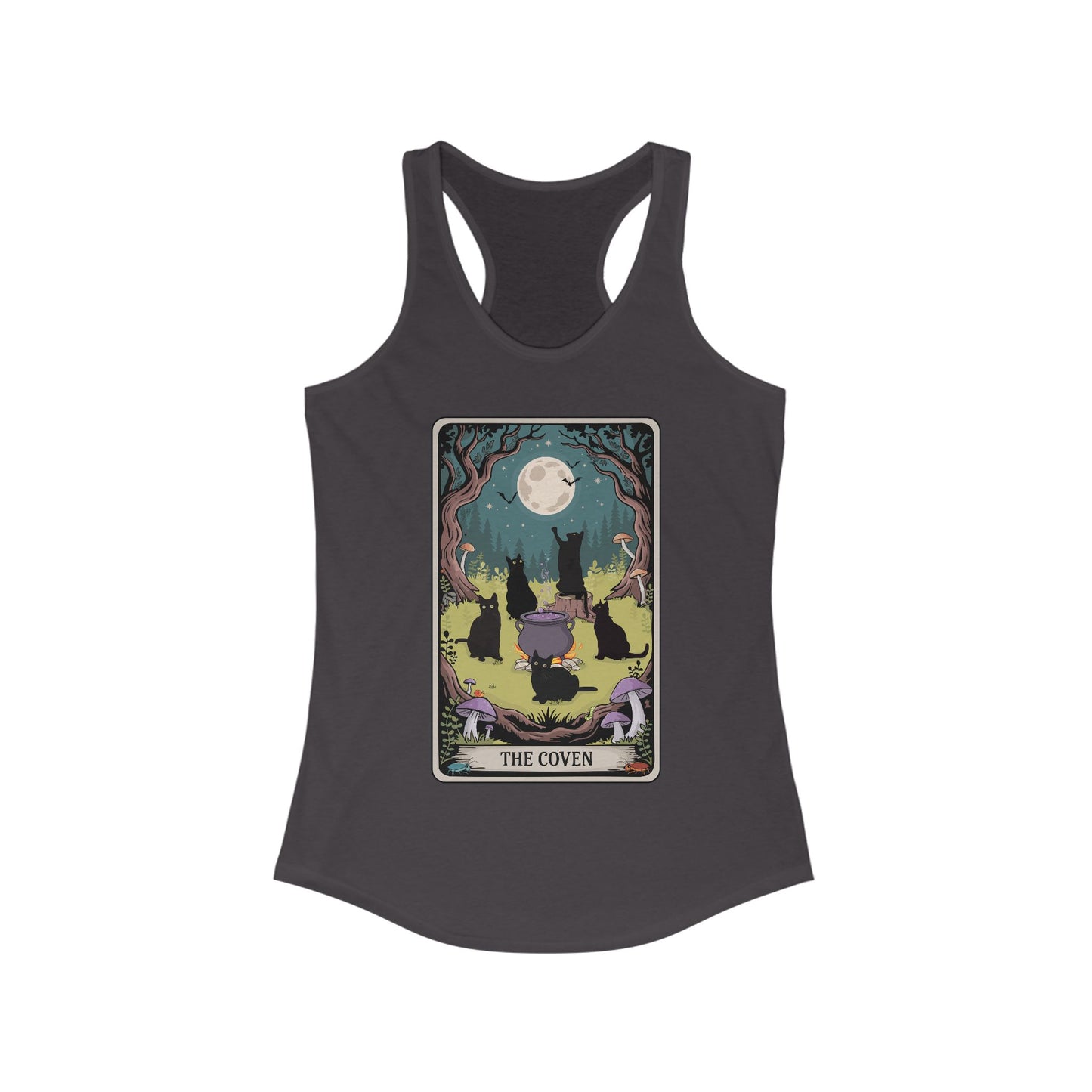Witchy Black Cats Racerback Tank Top, The Coven Women's Sleeveless Shirt, Halloween Apparel, Spooky Fall Gifts for Witches, Goth Occult Tops