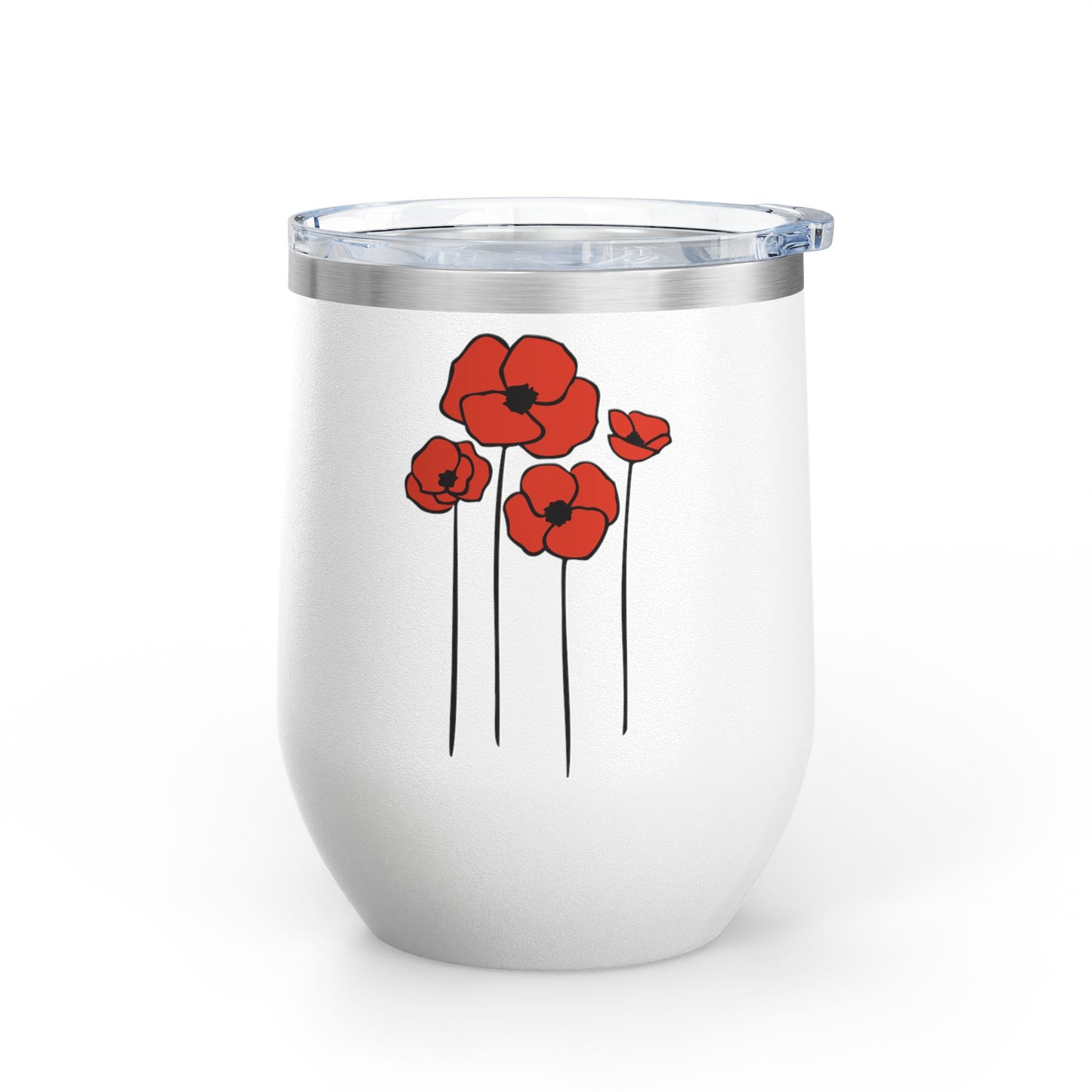 Poppy Flower Wine Tumbler, Floral Poppies Wine Glass, Botanical Drinkware, Unique Gift for Wine Lovers, Garden Theme Cup