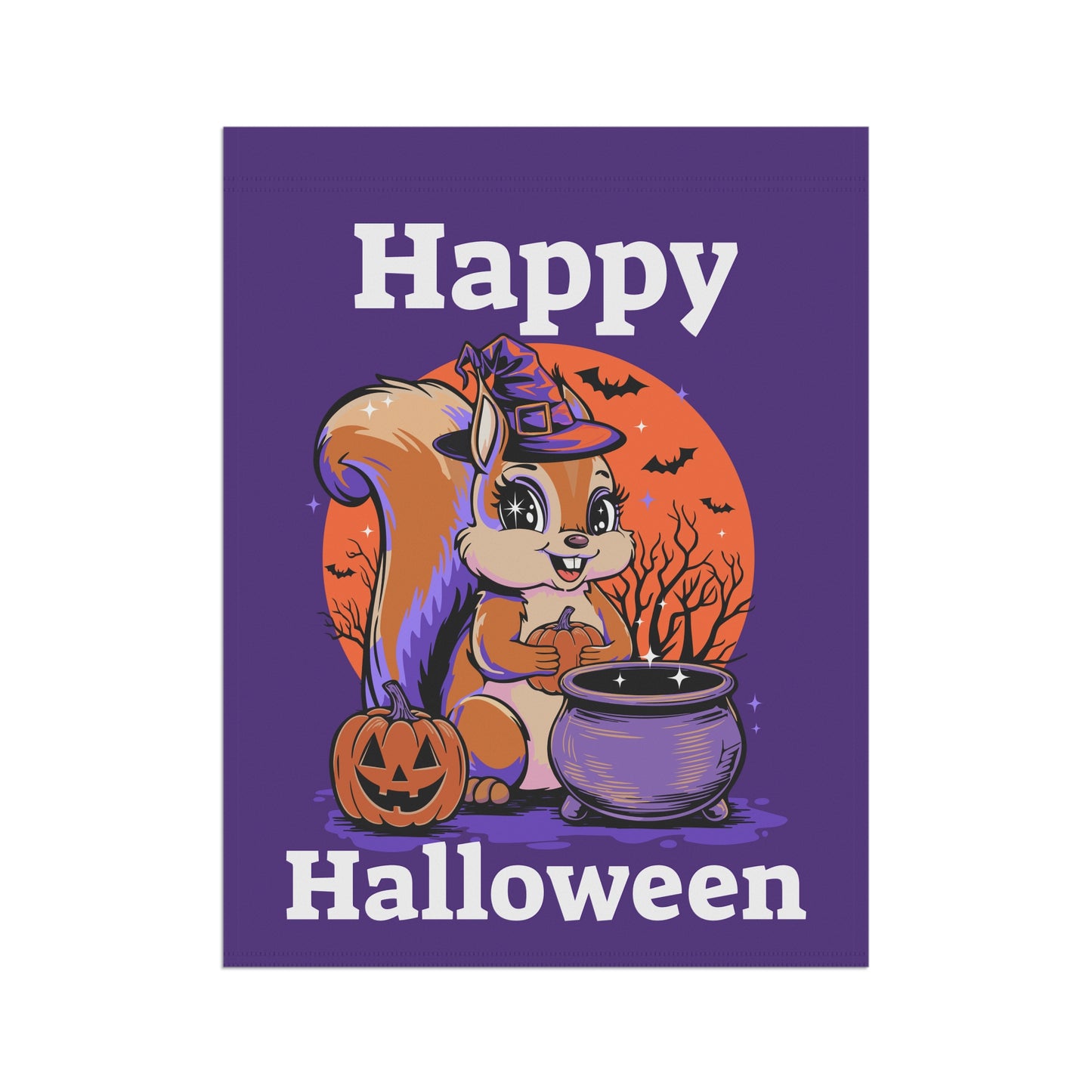 Happy Halloween Witchy Squirrel Yard Banner Flag, Halloween Witch Squirrels Pumpkin Cauldron & Bats, Spooky Magical Home Decorations