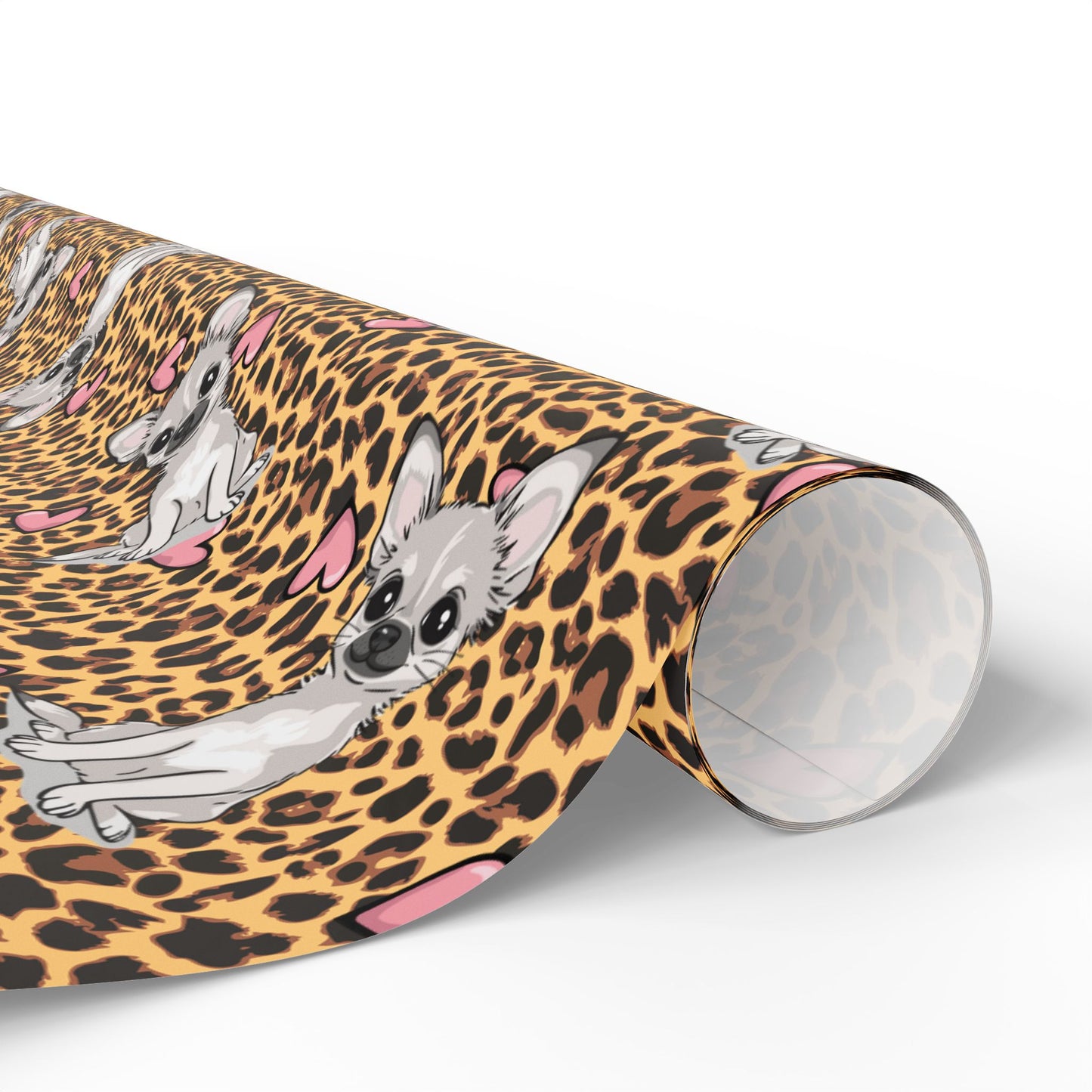 Chihuahua Love Leopard Print Wrapping Paper, Chihuahuas Dog & Hearts Cheetah Pattern Gift Wrap, Birthday Valentine's Day Gifts