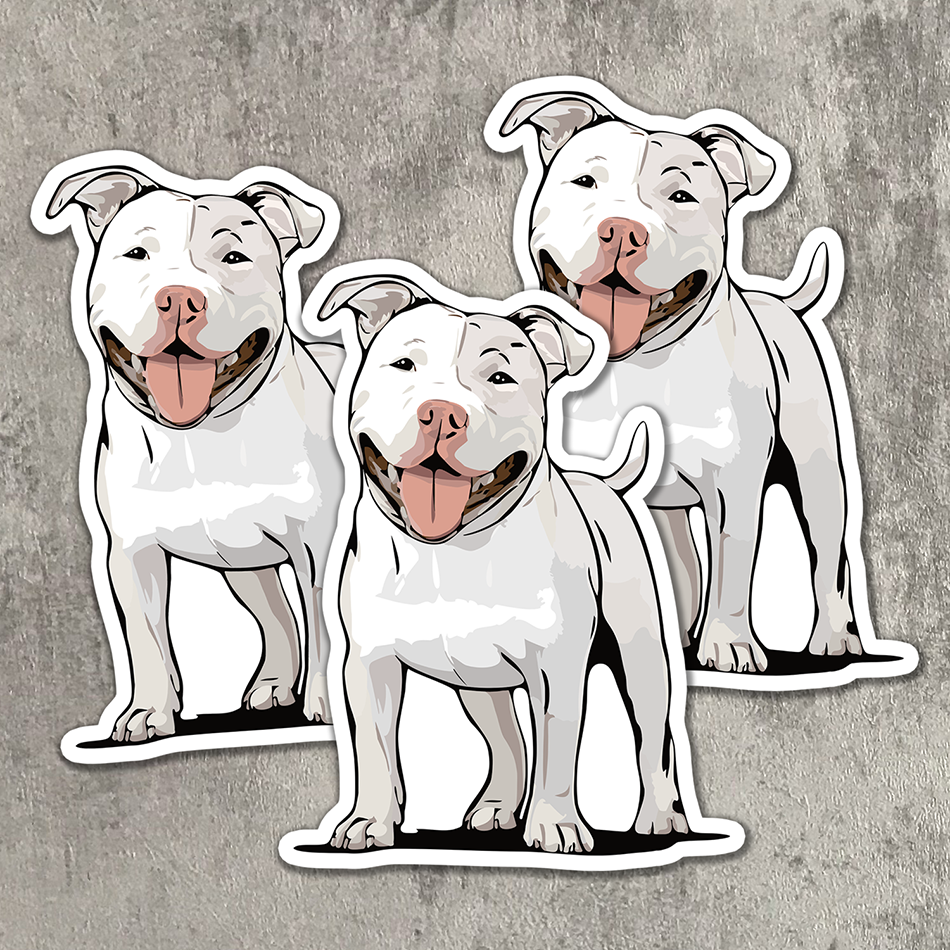 Pit Bull Terrier Dog Sticker - 3" White Pitbull Vinyl Decal Stickers Puppy Dogs Design Waterproof Cute Pittie Pup Pet Decals