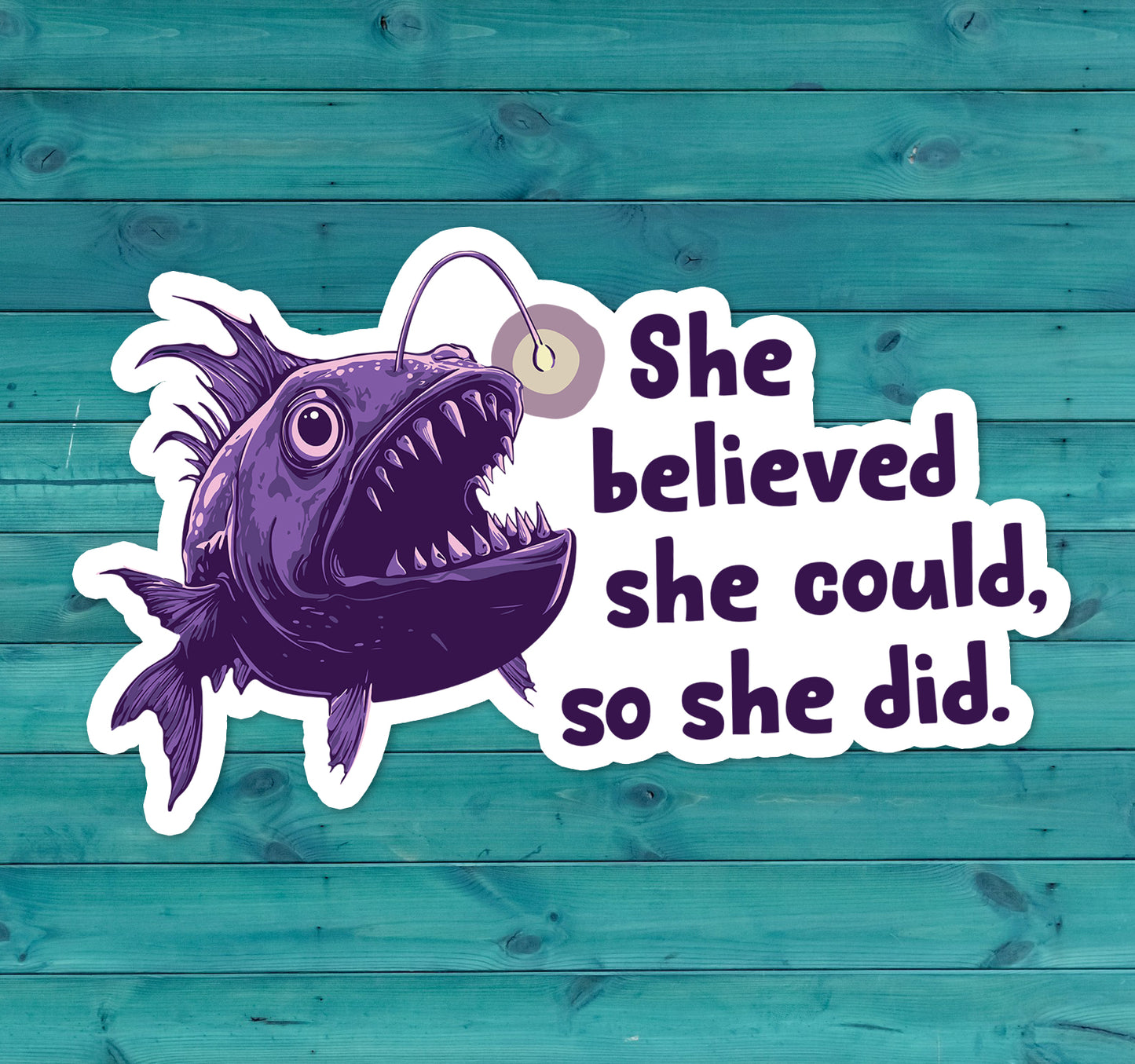Deep Sea Anglerfish Funny Sticker 5 Pack - Waterproof Decal Stickers Feminist Motivational Angler Fish