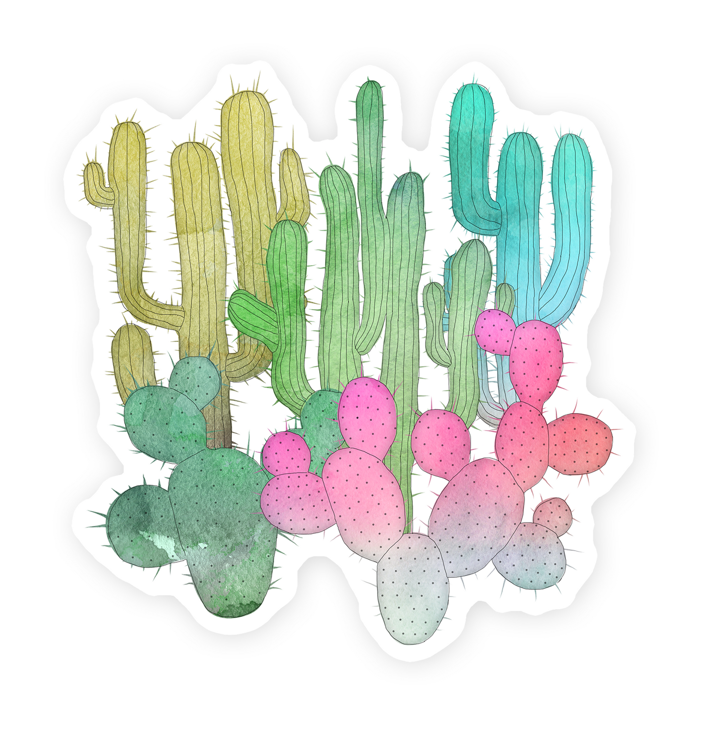 Cactus Garden Sticker - Colorful Southwest Arizona Decal Stickers