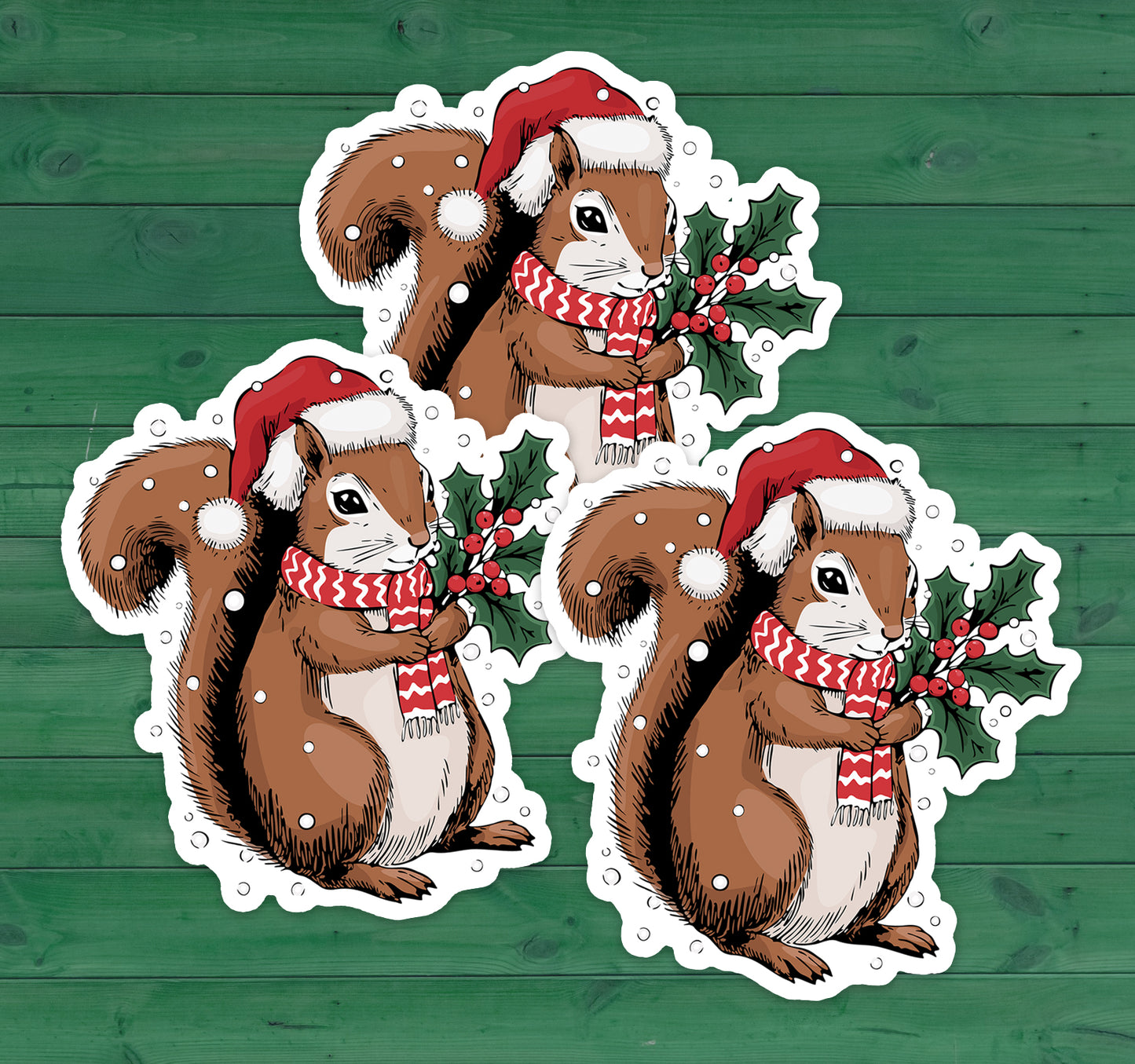 3.5" Santa Squirrel Christmas Sticker - Winter Holiday Squirrels Vinyl Decal Stickers, Festive Winter Waterproof Decals, Xmas Gift Idea