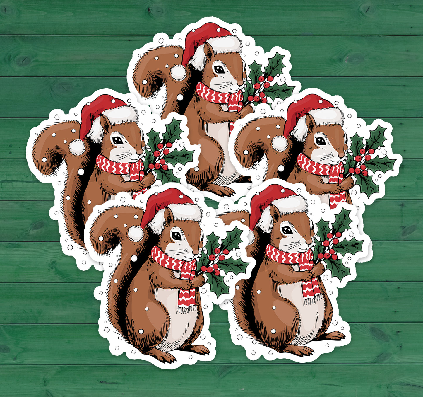 2" Santa Squirrel Christmas Stickers, 5, 10, 20 Pack Winter Holiday Squirrels Vinyl Decal Waterproof Sticker Stocking Stuffer Xmas Gift Idea